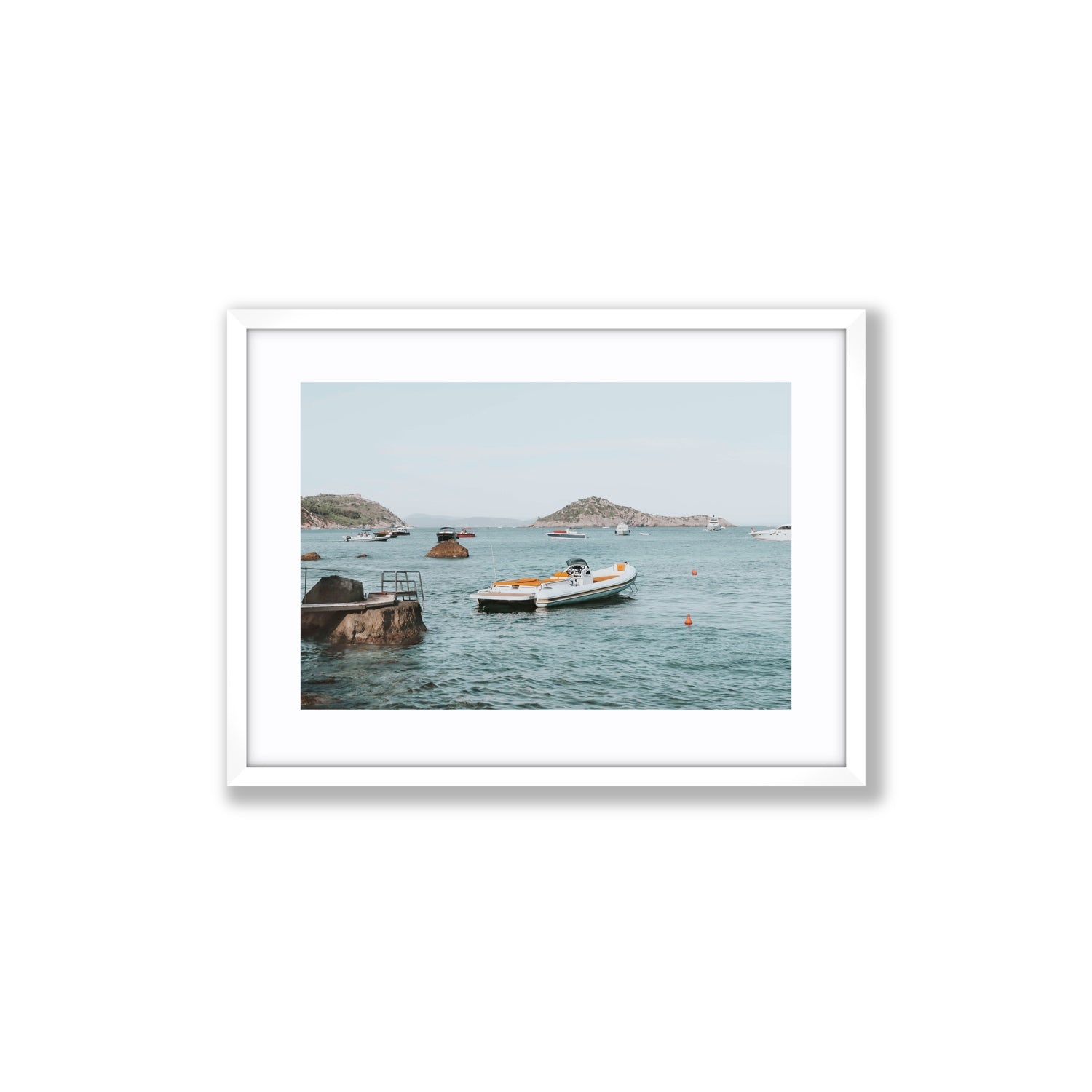The Azure Sea Tuscany coastal Italian wall art Medium fine art print in white frame with matboard