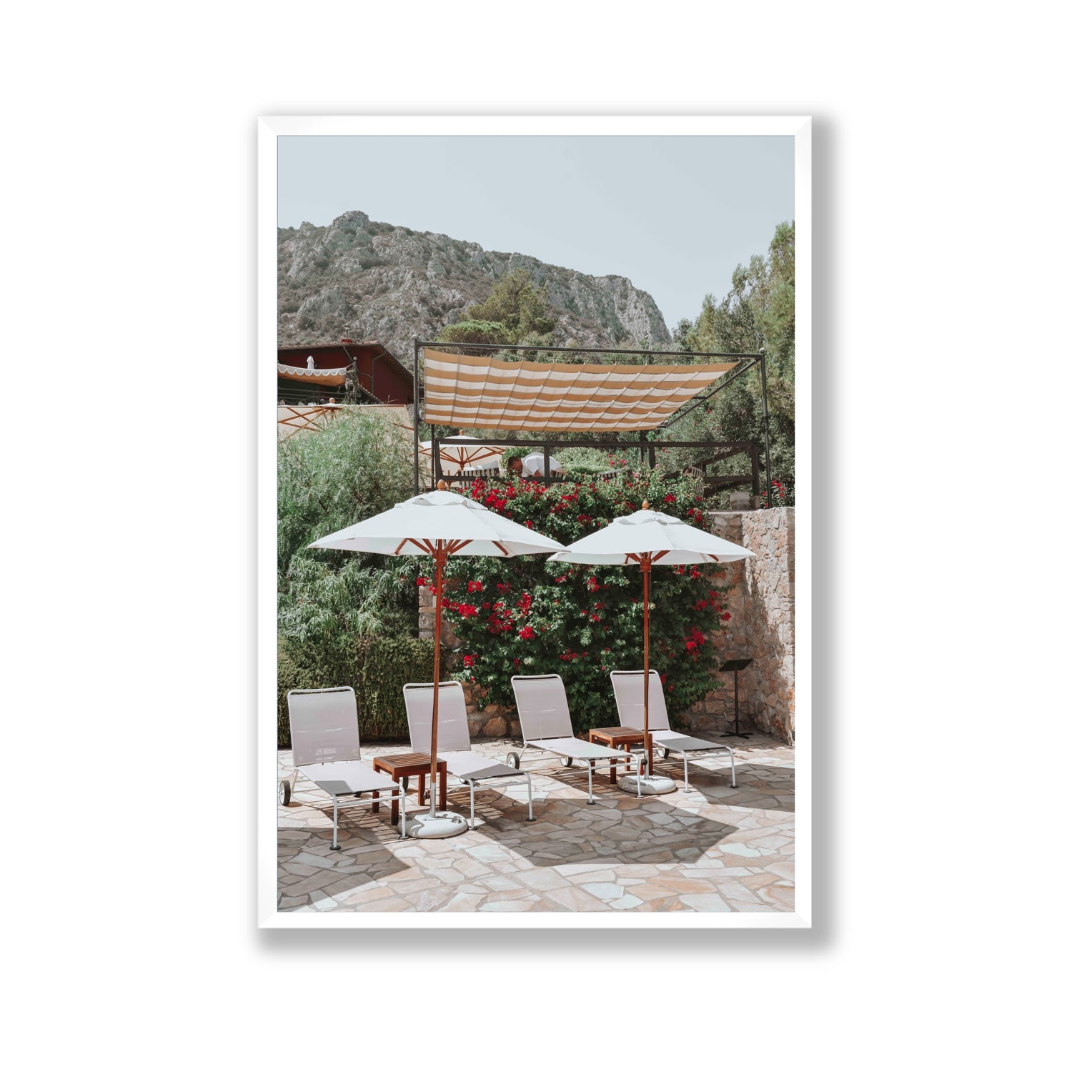 Shades of Leisure Tuscany coastal Italian wall art Gallery full-bleed fine art print in white frame