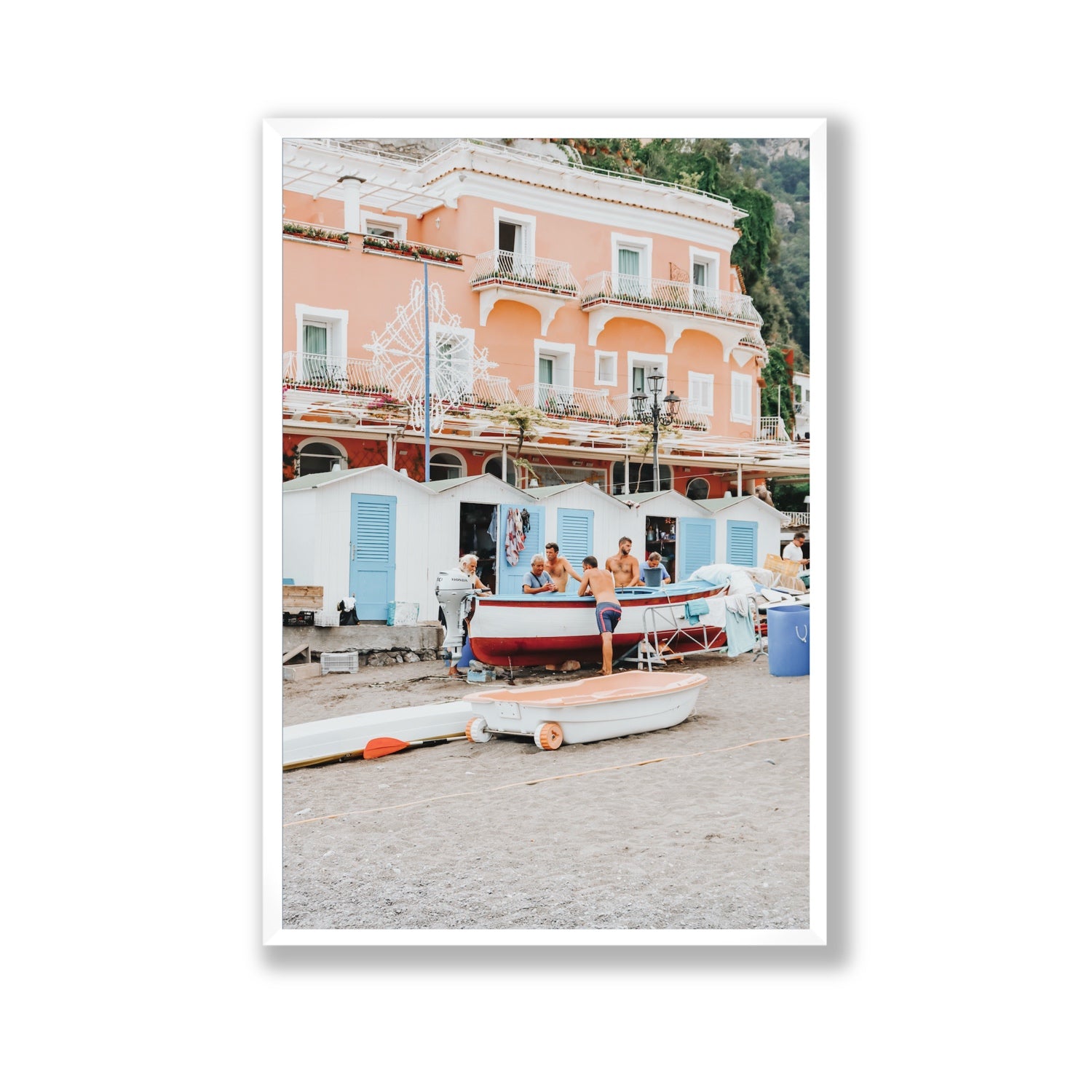 La Riunione della Mattina fine art print, Positano, Italy, Gallery, White Frame · Full Bleed, Fine Art Print