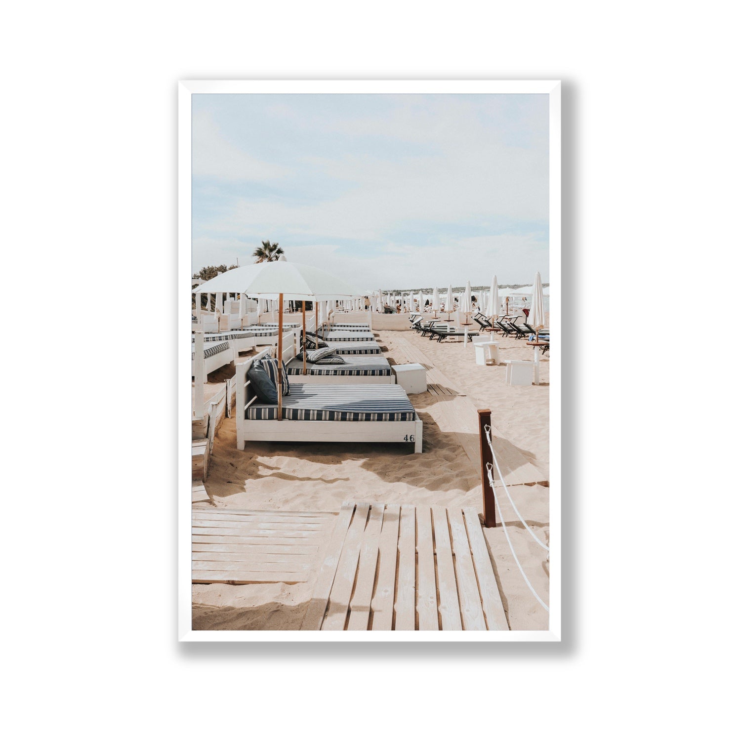 Coastal Repose Puglia beach Mediterranean fine art print Gallery full-bleed fine art print in white frame