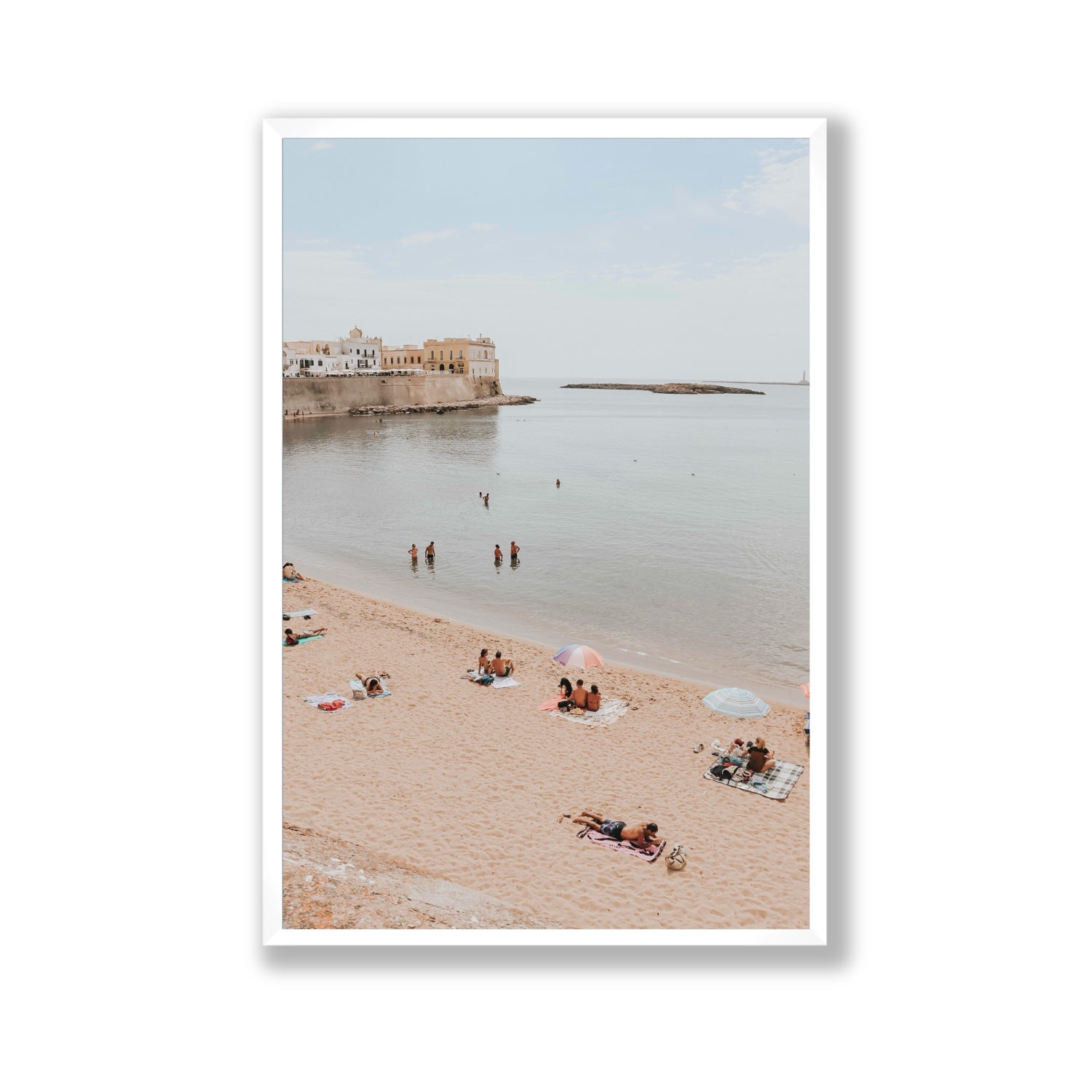 Spiaggia della Purita Puglia coastal art print Gallery full-bleed fine art print in white frame