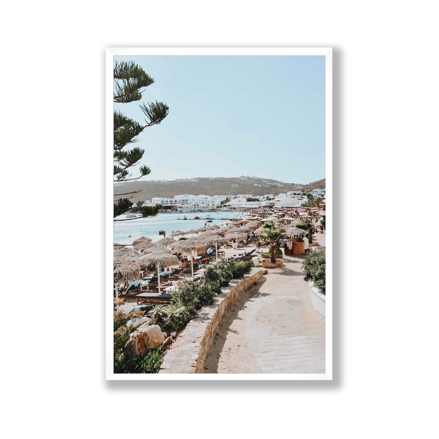 All Roads Lead To The Beach Mykonos Greek island wall art Gallery full-bleed fine art print in white frame