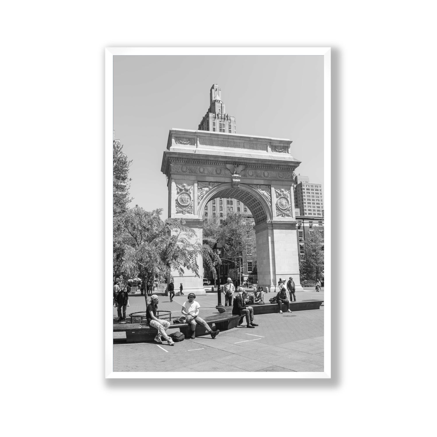 City Picnic New York NYC Black & White wall art Gallery full-bleed fine art print in white frame