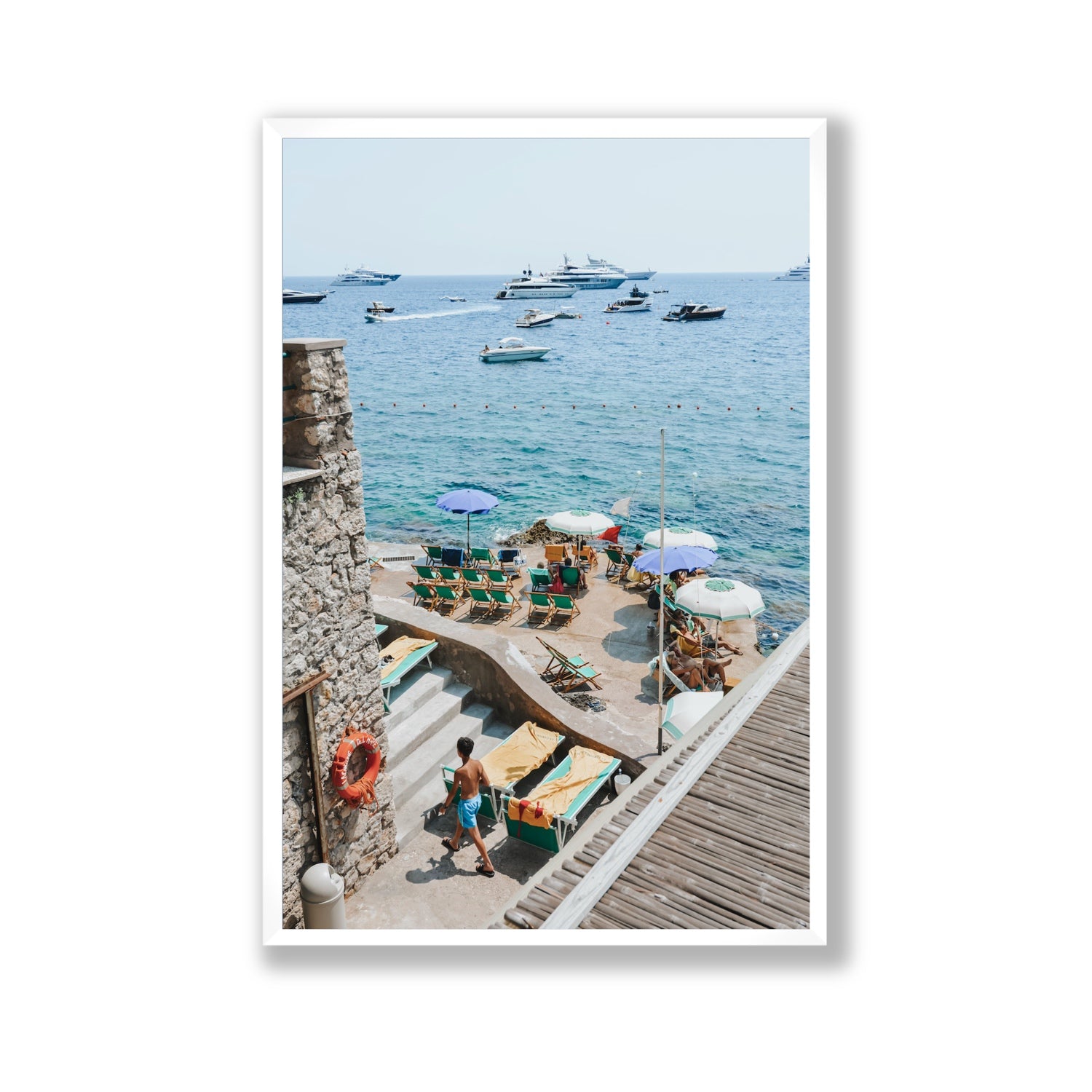 Canzone di Capri Capri Italian beach wall art Gallery full-bleed fine art print in white frame