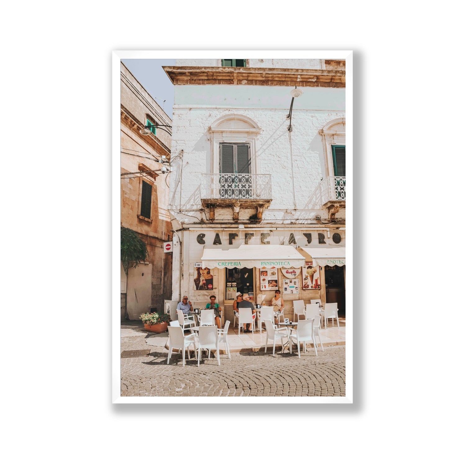 Cafe Ostuni Puglia Café Ostuni Italian wall art Gallery full-bleed fine art print in white frame
