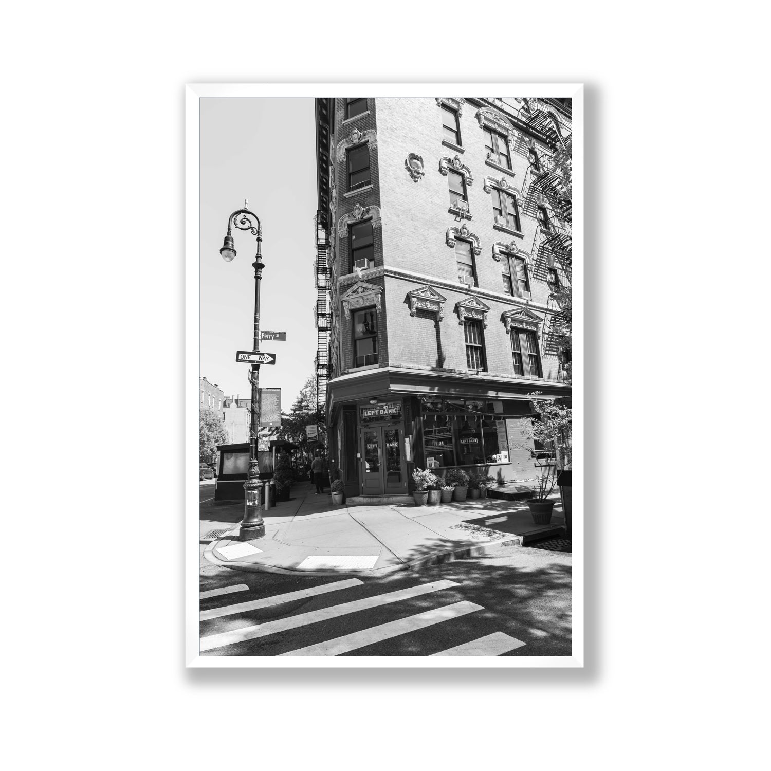 Parisian On Perry New York NYC Black & White wall art Gallery full-bleed fine art print in white frame