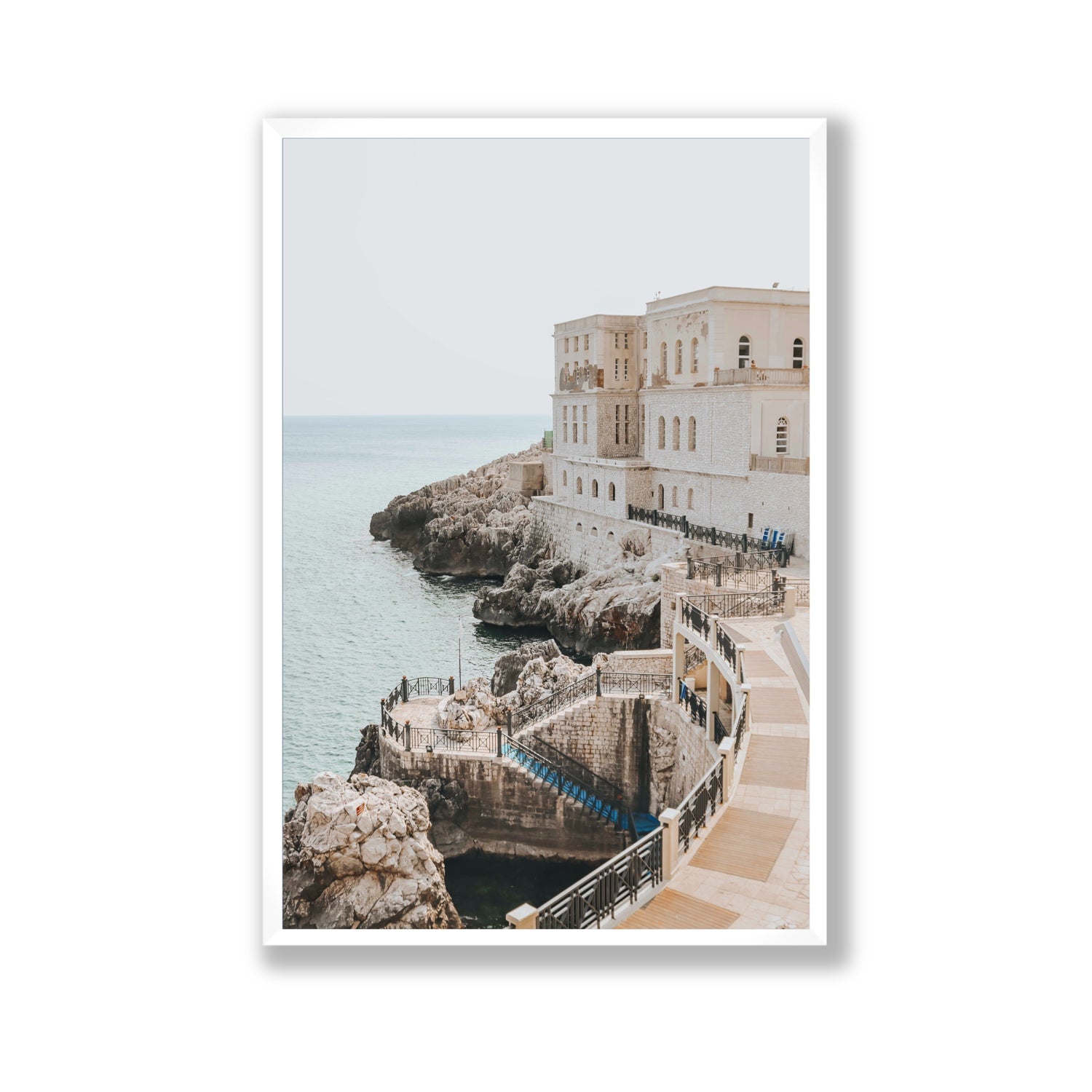 Santa Cesarea Puglia Italian coastal wall art Gallery full-bleed fine art print in white frame
