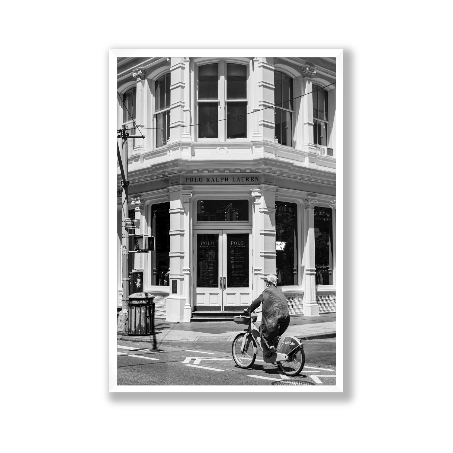 Downtown Rider New York NYC Black & White wall art Gallery full-bleed fine art print in white frame