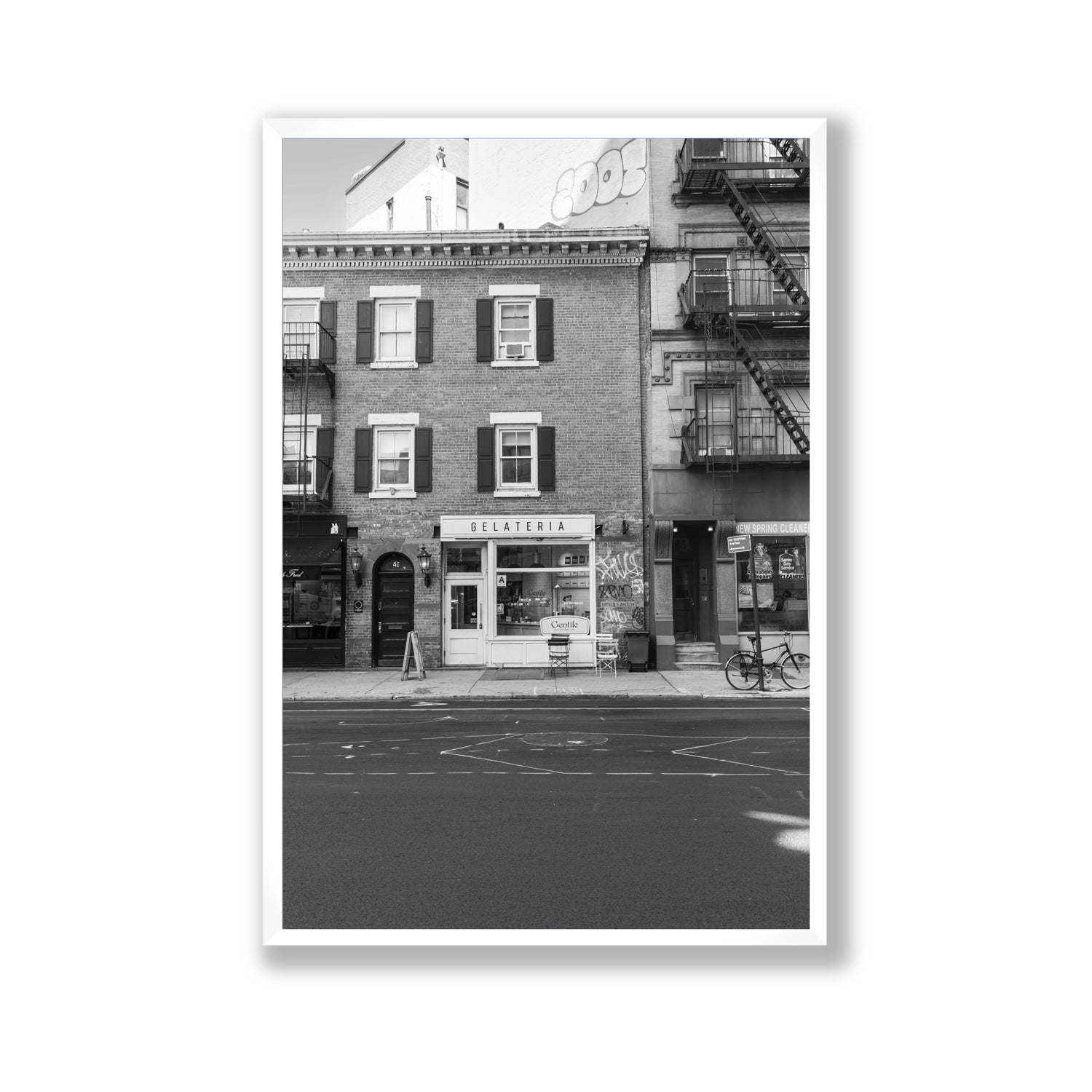 Gelateria New York NYC Black & White wall art Gallery full-bleed fine art print in white frame