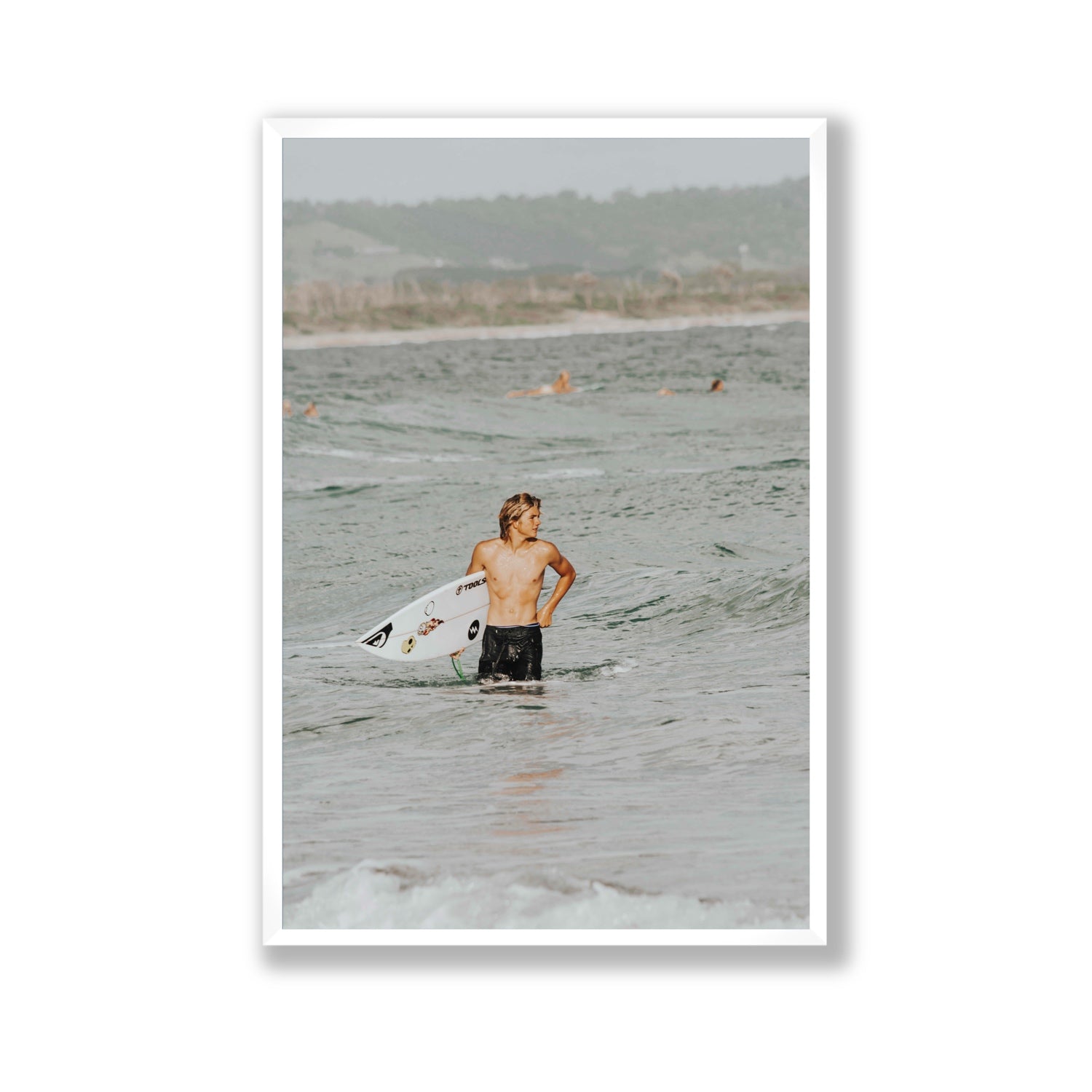 Chasing Mavericks Byron Bay Surf coastal wall art Gallery full-bleed fine art print in white frame