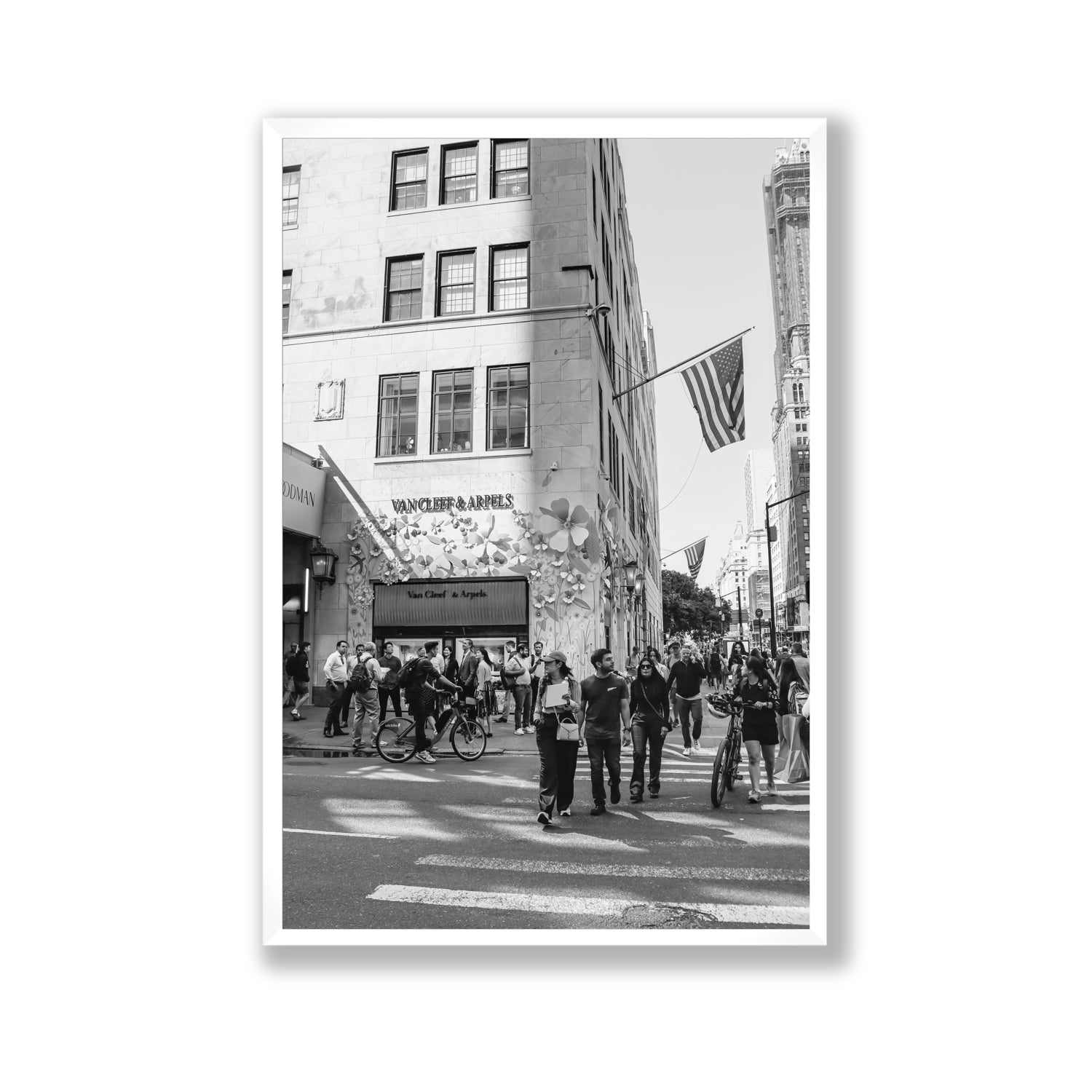 Sidewalk Shuffle New York NYC Black & White wall art Gallery full-bleed fine art print in white frame
