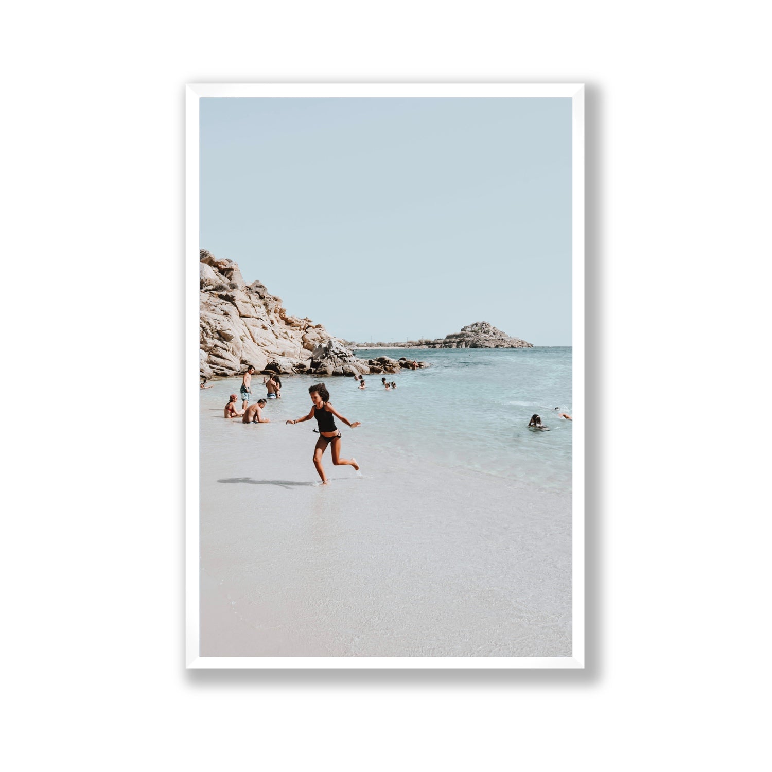 Skipping Angel Mykonos Greek island decor wall art Gallery full-bleed fine art print in white frame