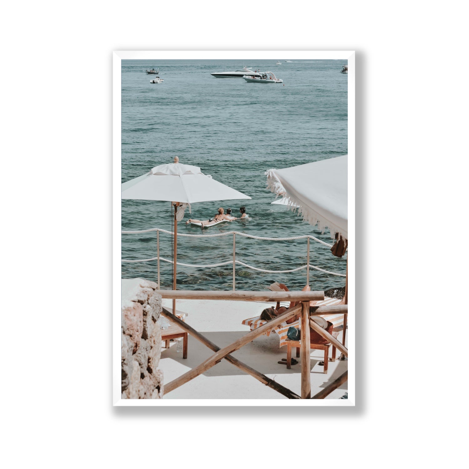 Hideaway Tuscany coastal Mediterranean wall art Gallery full-bleed fine art print in white frame