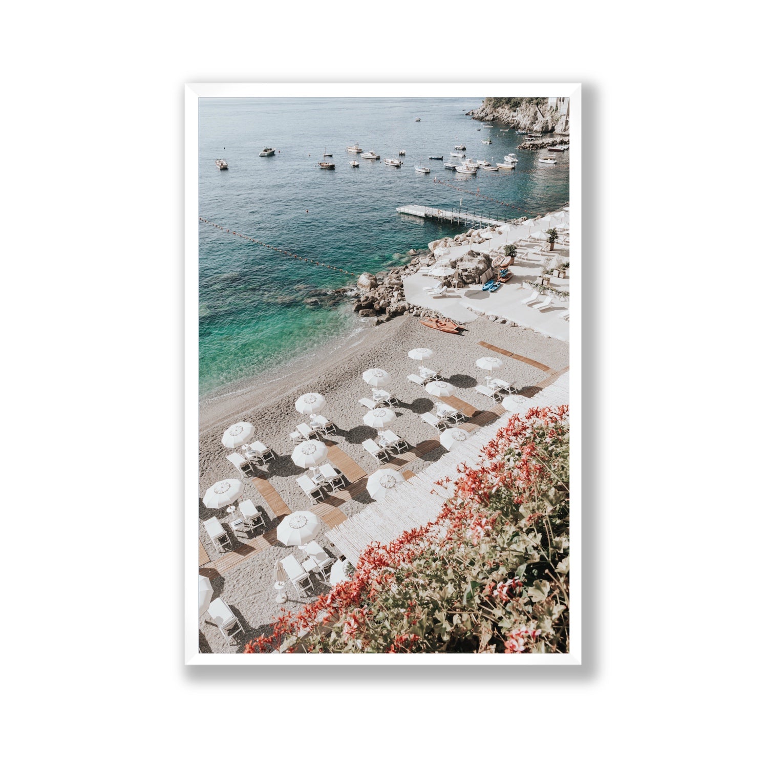 Tranquil Oasis Amalfi coastal wall art Gallery full-bleed fine art print in white frame
