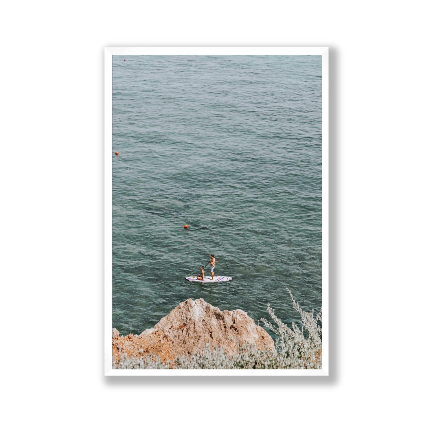 Into The Vibe Without Getting Wet Tuscany coastal wall art Gallery full-bleed fine art print in white frame