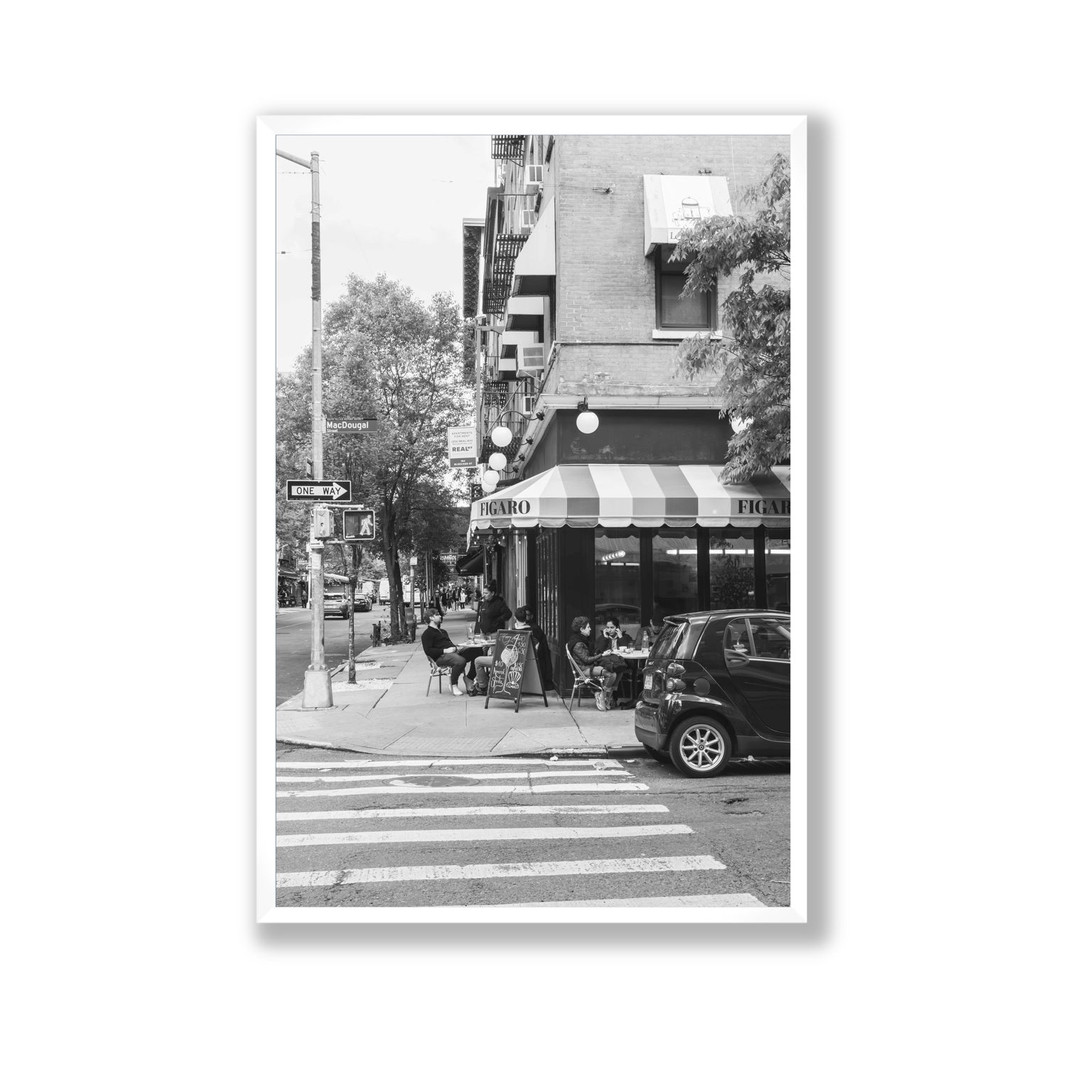 Figaro New York NYC Black & White wall art Gallery full-bleed fine art print in white frame