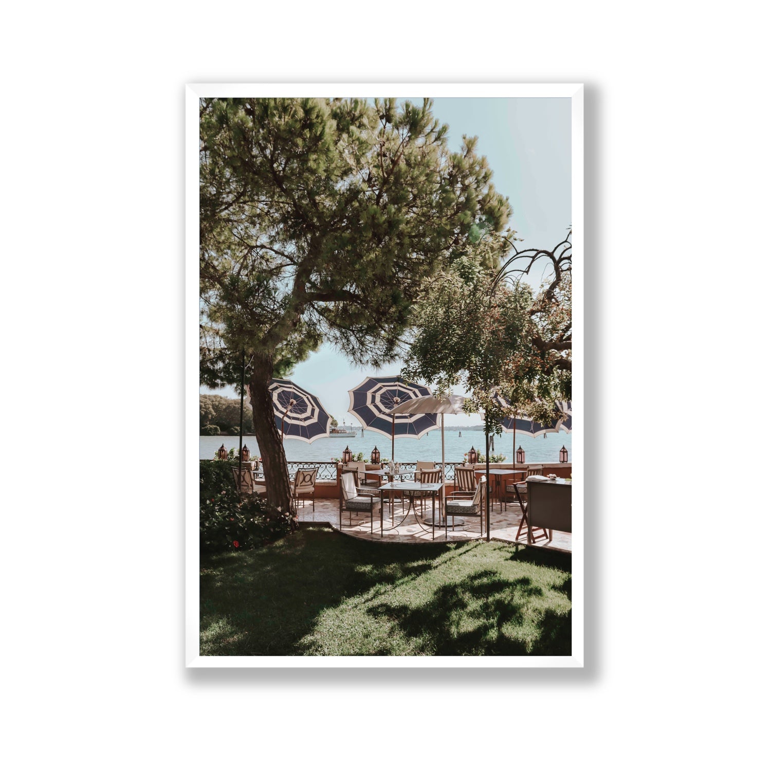 Tranquil Gardens Venice Italian wall art Gallery full-bleed fine art print in white frame