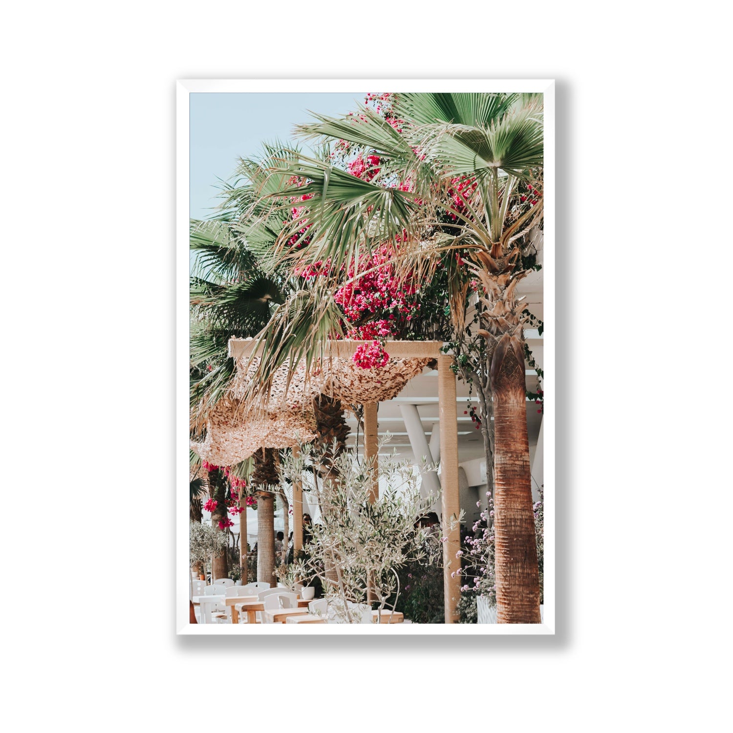 Palm Trees Mykonos Greek island wall art Gallery full-bleed fine art print in white frame