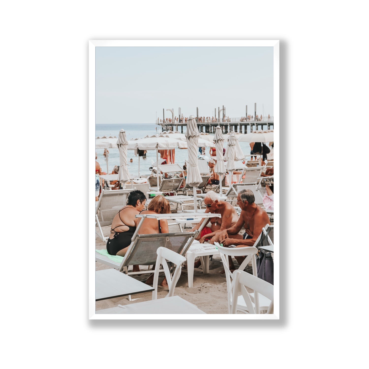 Salted Shuffle fine art print, Alassio, Italy, people and locals artwork, Gallery, White Frame · Full Bleed, Fine Art Print