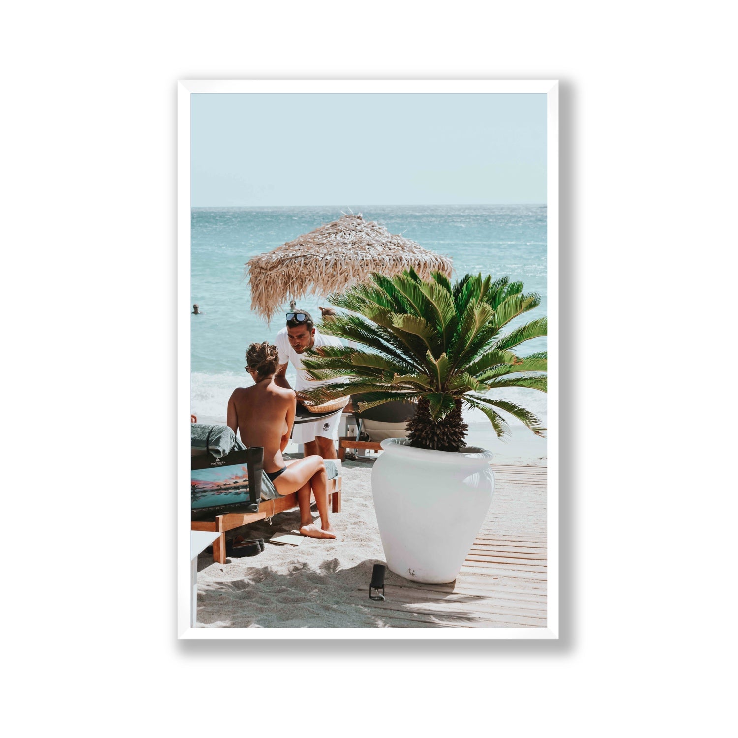 At Your Service Mykonos Greek island wall art Gallery full-bleed fine art print in white frame