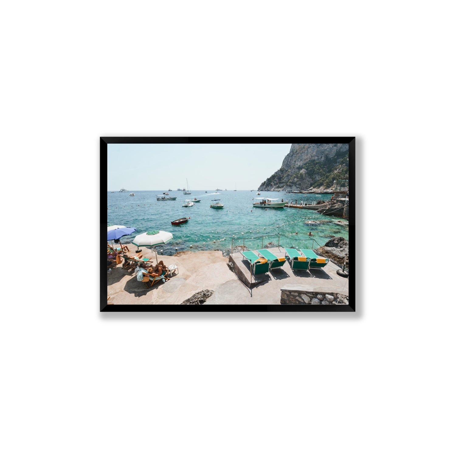 Save Me A Seat Capri Mediterranean wall art Large full-bleed fine art print in black frame