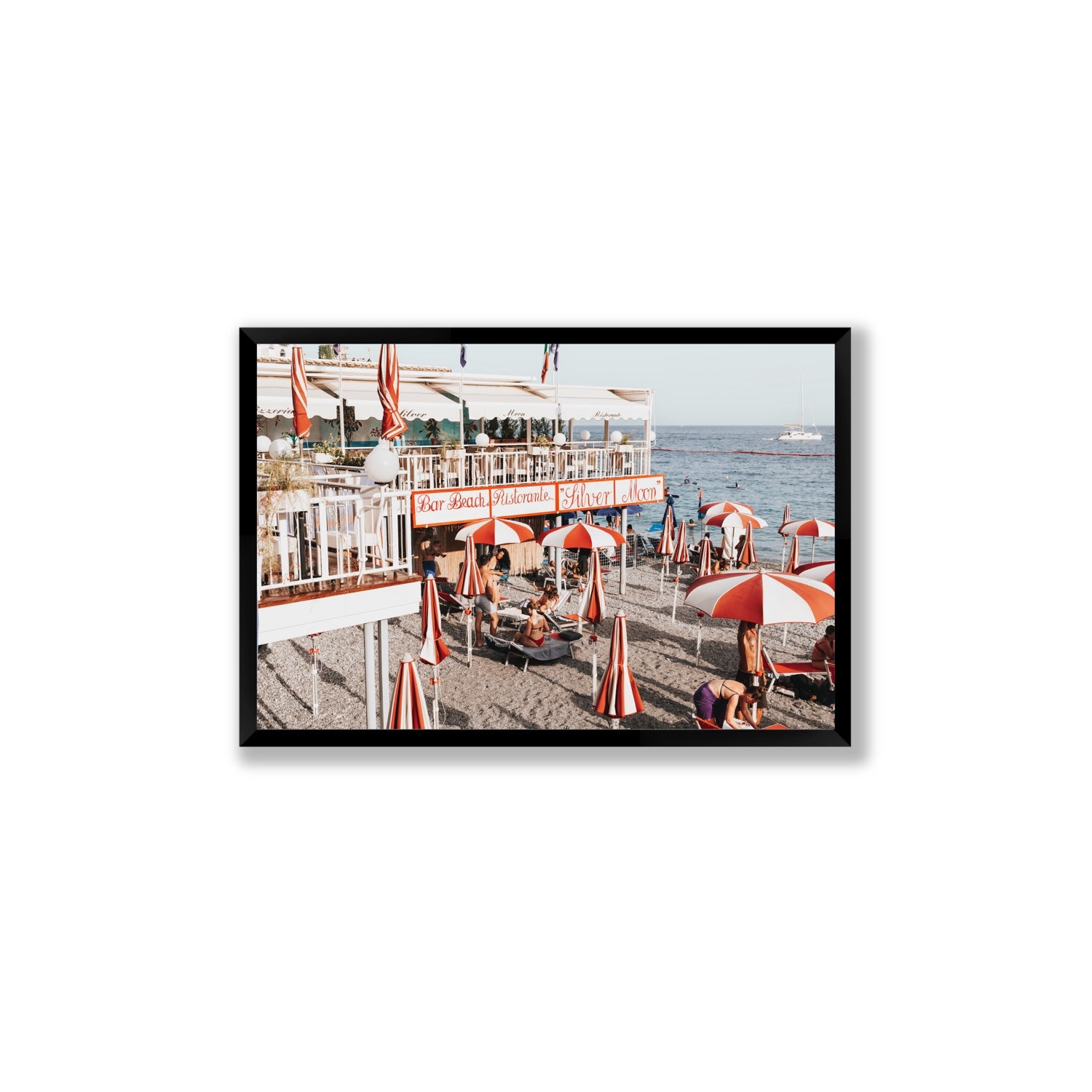 Silver Moon Amalfi Mediterranean wall art Large full-bleed fine art print in black frame