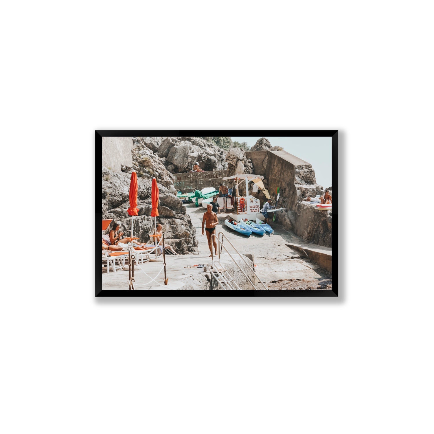 The Local Praiano Amalfi Coast Mediterranean wall art Large full-bleed fine art print in black frame