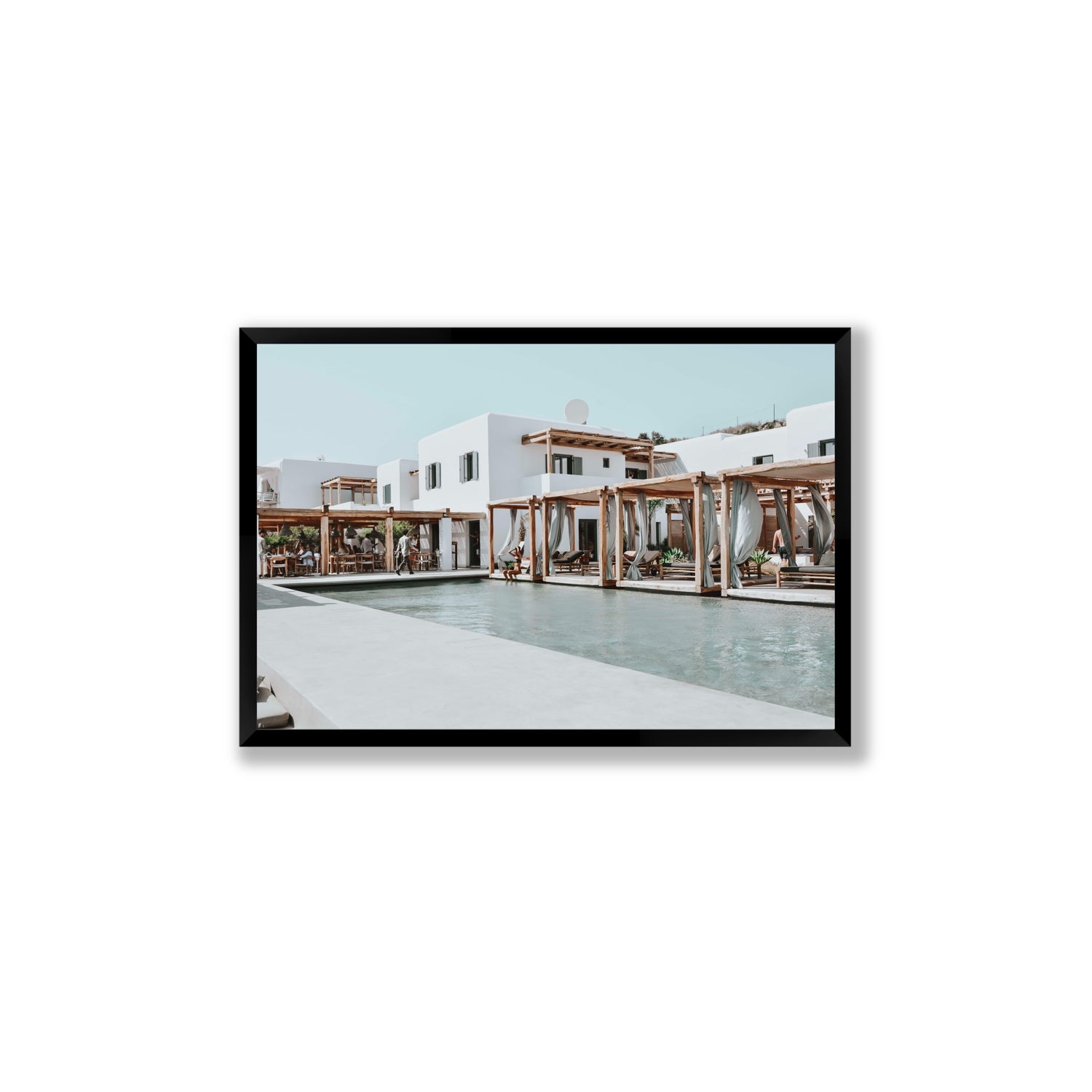 Polytelís Mykonos Greek island wall art Large full-bleed fine art print in black frame