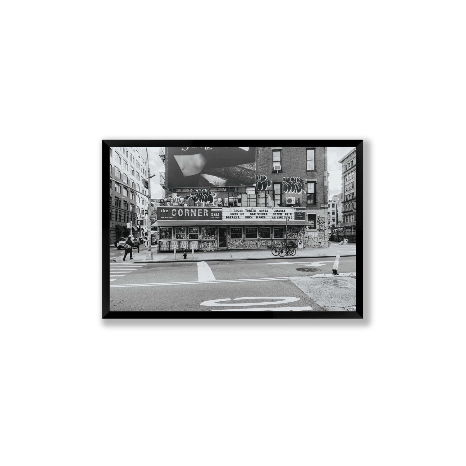 Kenmare Street New York NYC Black & White wall art Large full-bleed fine art print in black frame