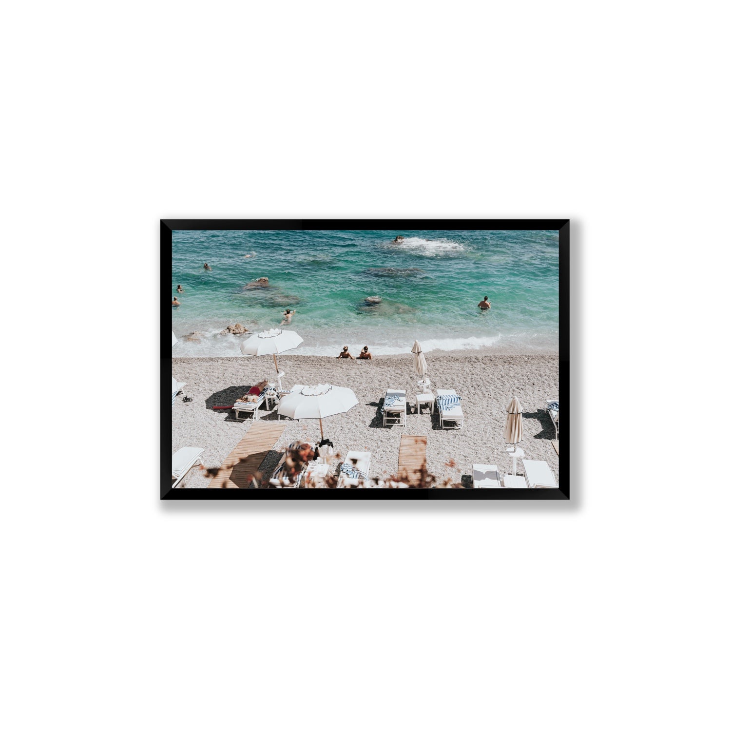 Amicizia Amalfi Italian beach wall art Large full-bleed fine art print in black frame