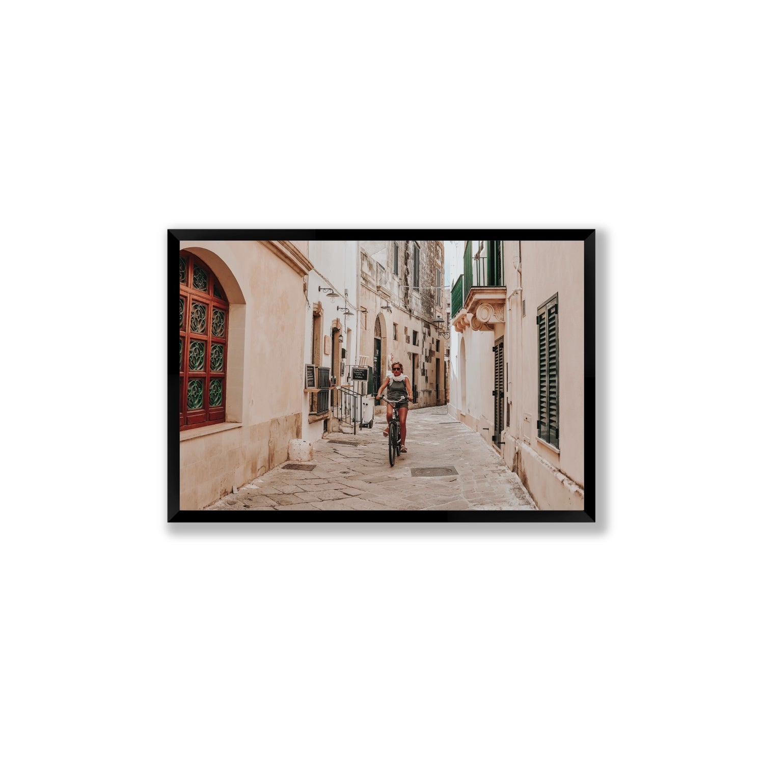 La Donna In Bicicletta Puglia Wall Italian fine art print Large full-bleed fine art print in black frame