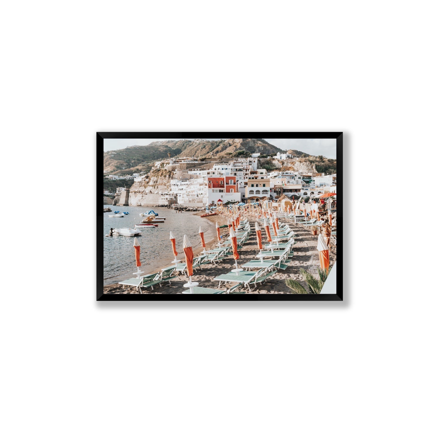 Sole Estivo Ischia Italian coastal wall art Large full-bleed fine art print in black frame