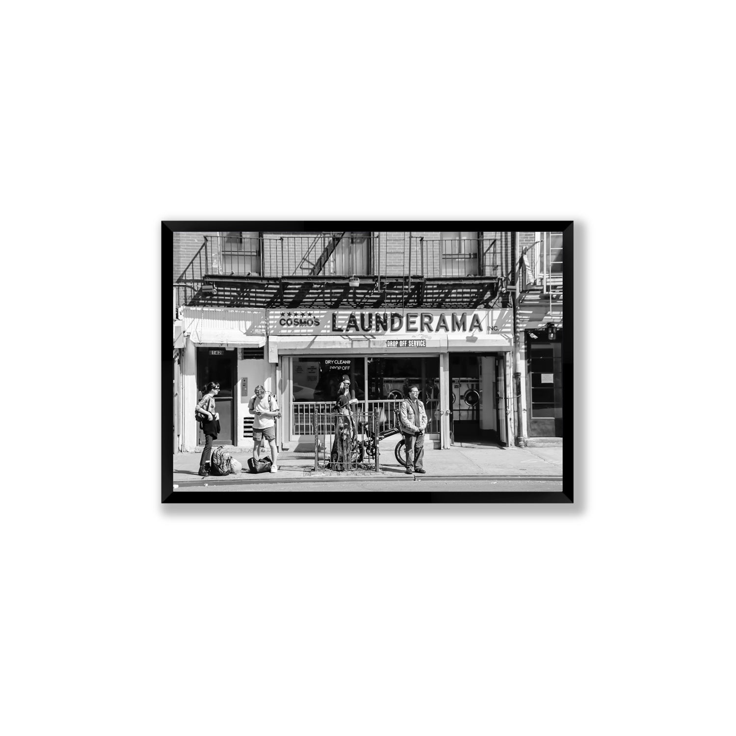 Launderama New York NYC Black & White wall art Large full-bleed fine art print in black frame