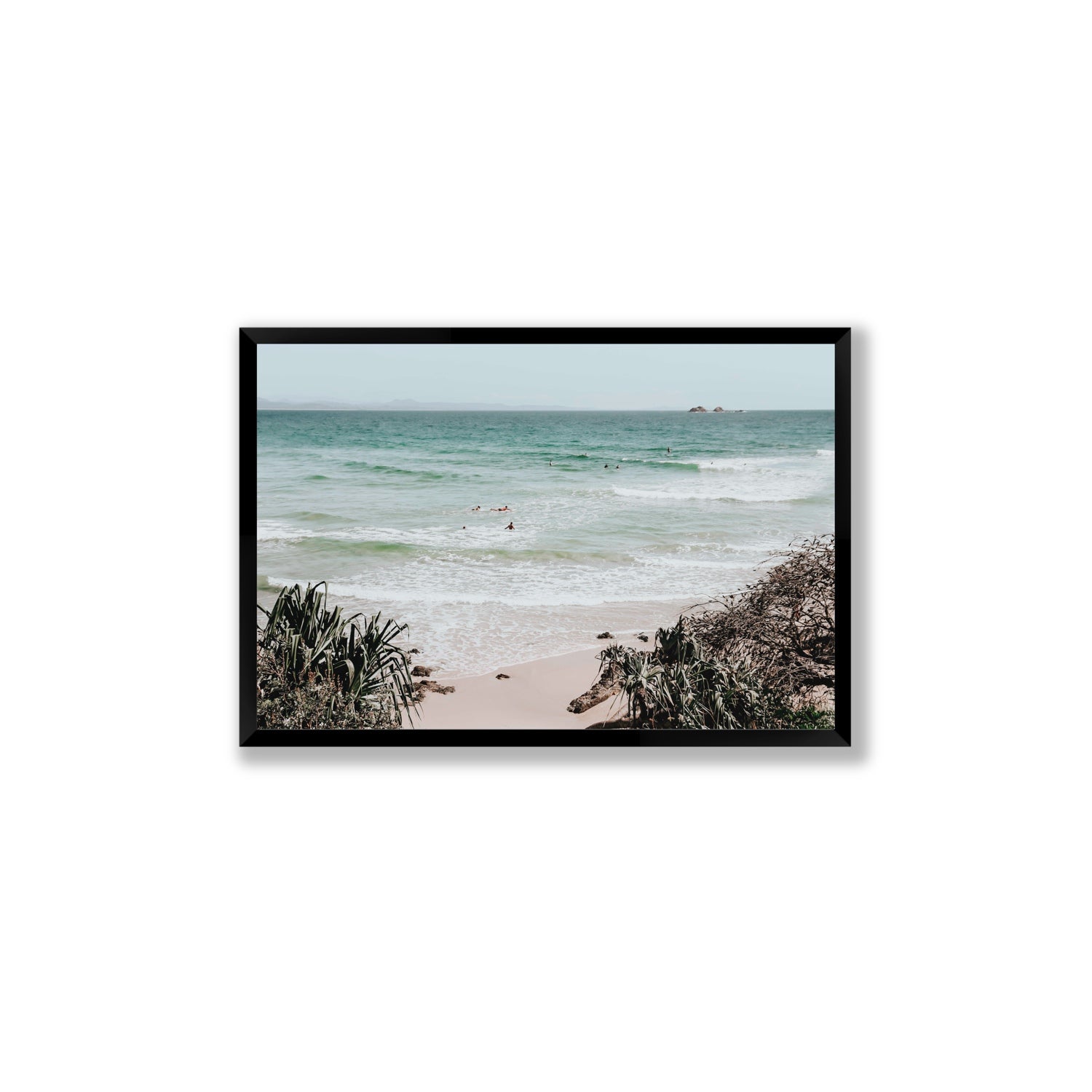 Surf City Byron Bay Surf coastal wall art Large full-bleed fine art print in black frame