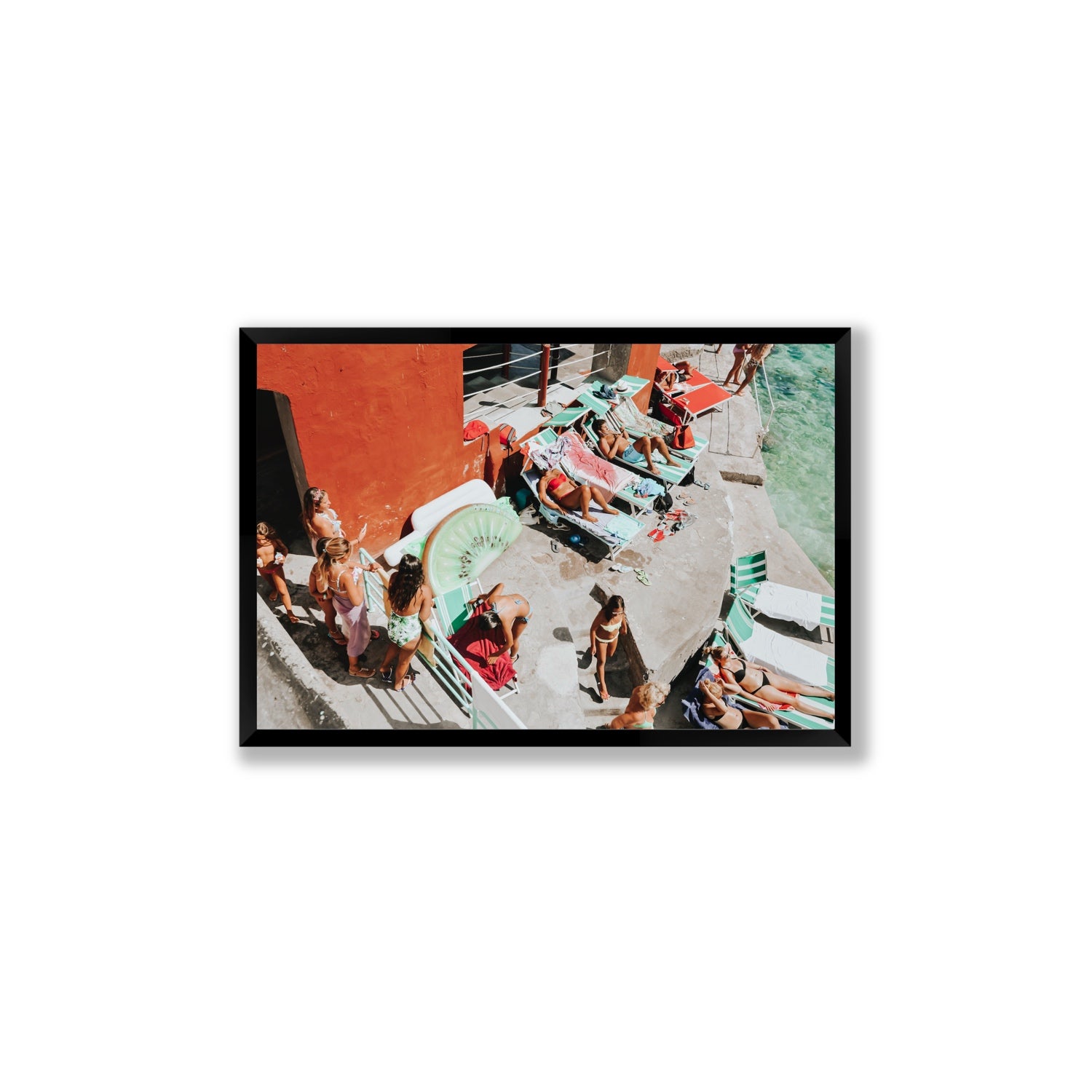 Italianita Capri beach Mediterranean wall art Large full-bleed fine art print in black frame