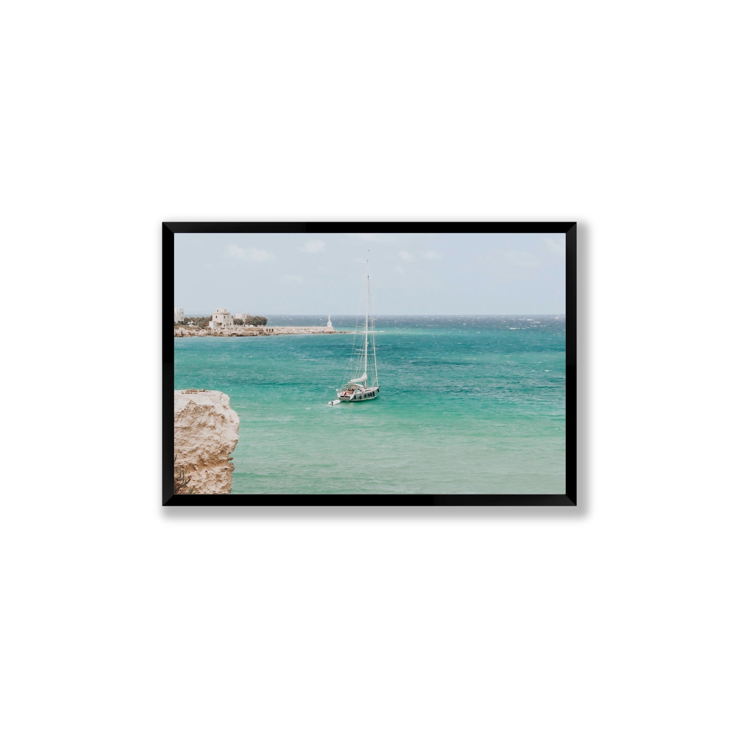 Adriatic Escape Puglia Italian coastal decor wall art Large full-bleed fine art print in black frame