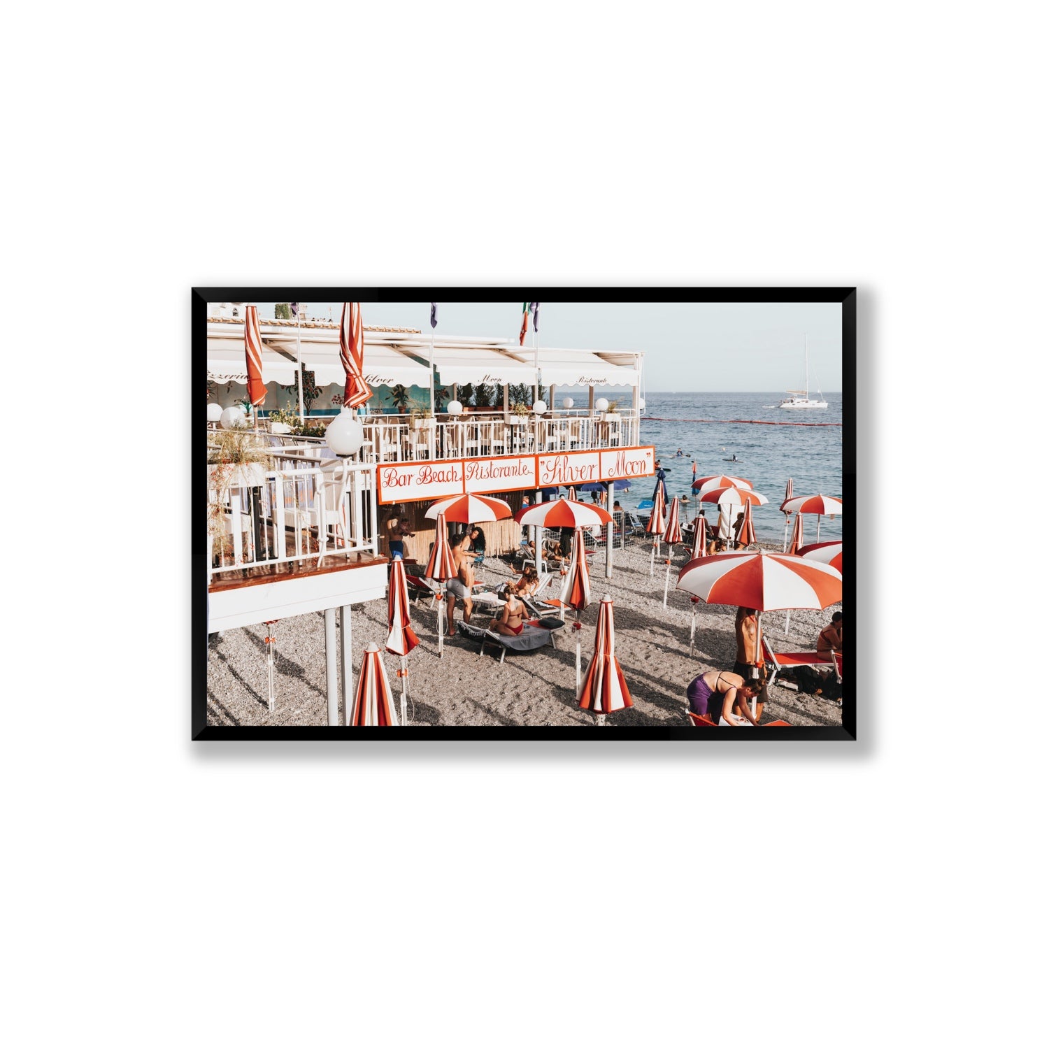 Silver Moon Amalfi Mediterranean wall art Extra Large full-bleed fine art print in black frame