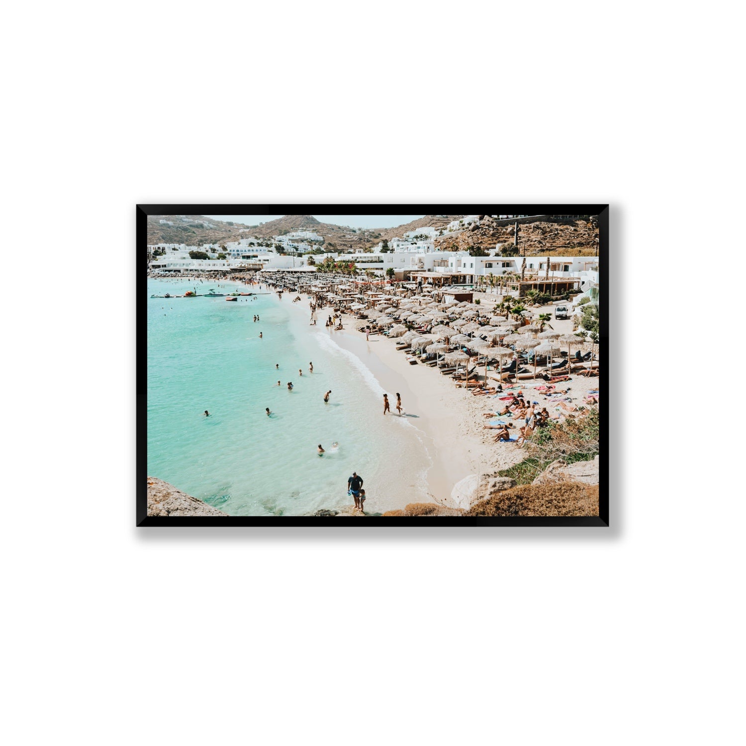 Aquaholic Mykonos Greek island wall art Extra Large full-bleed fine art print in black frame