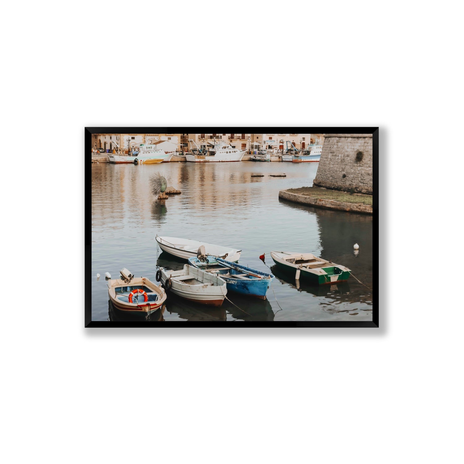 Cinque Barche Puglia Gallipoli Italian art print Extra Large full-bleed fine art print in black frame