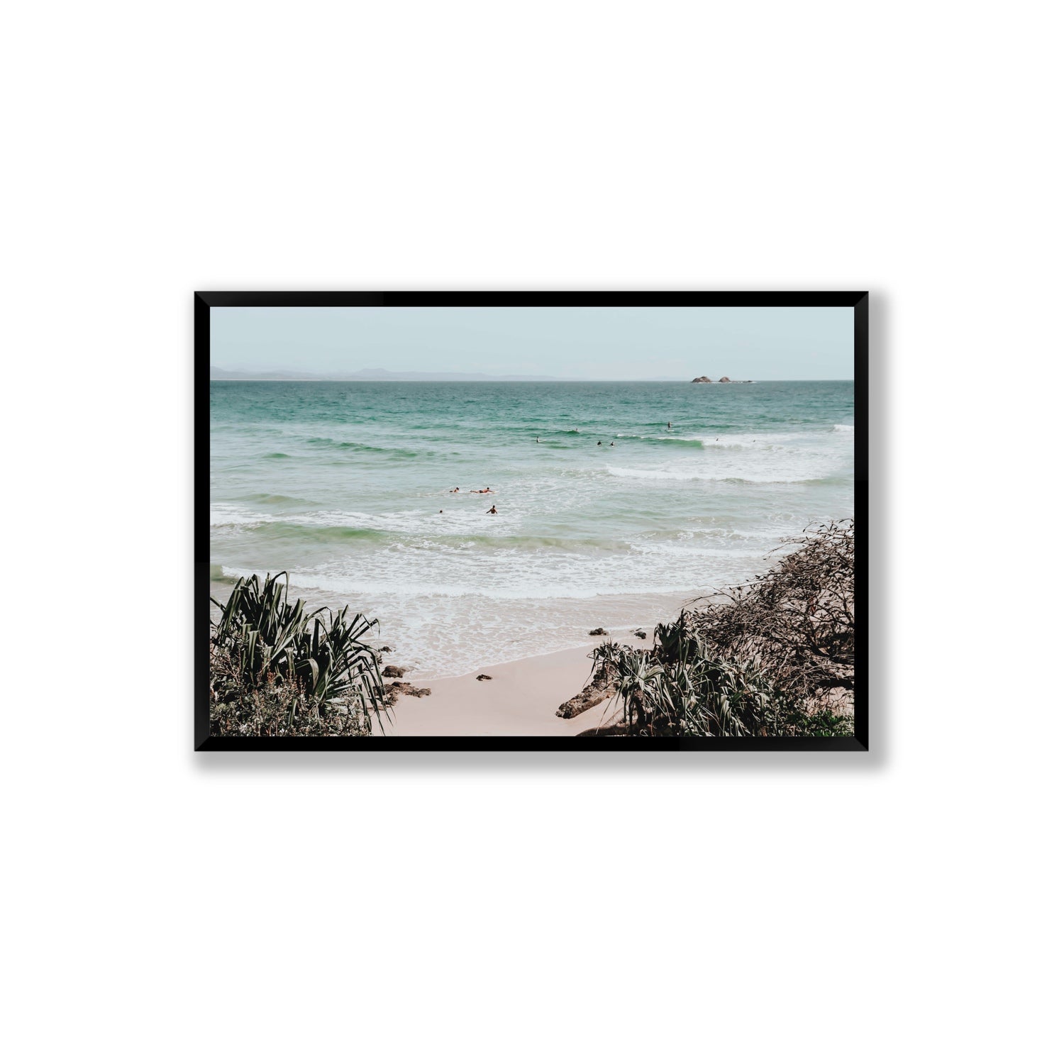 Surf City Byron Bay Surf coastal wall art Extra Large full-bleed fine art print in black frame