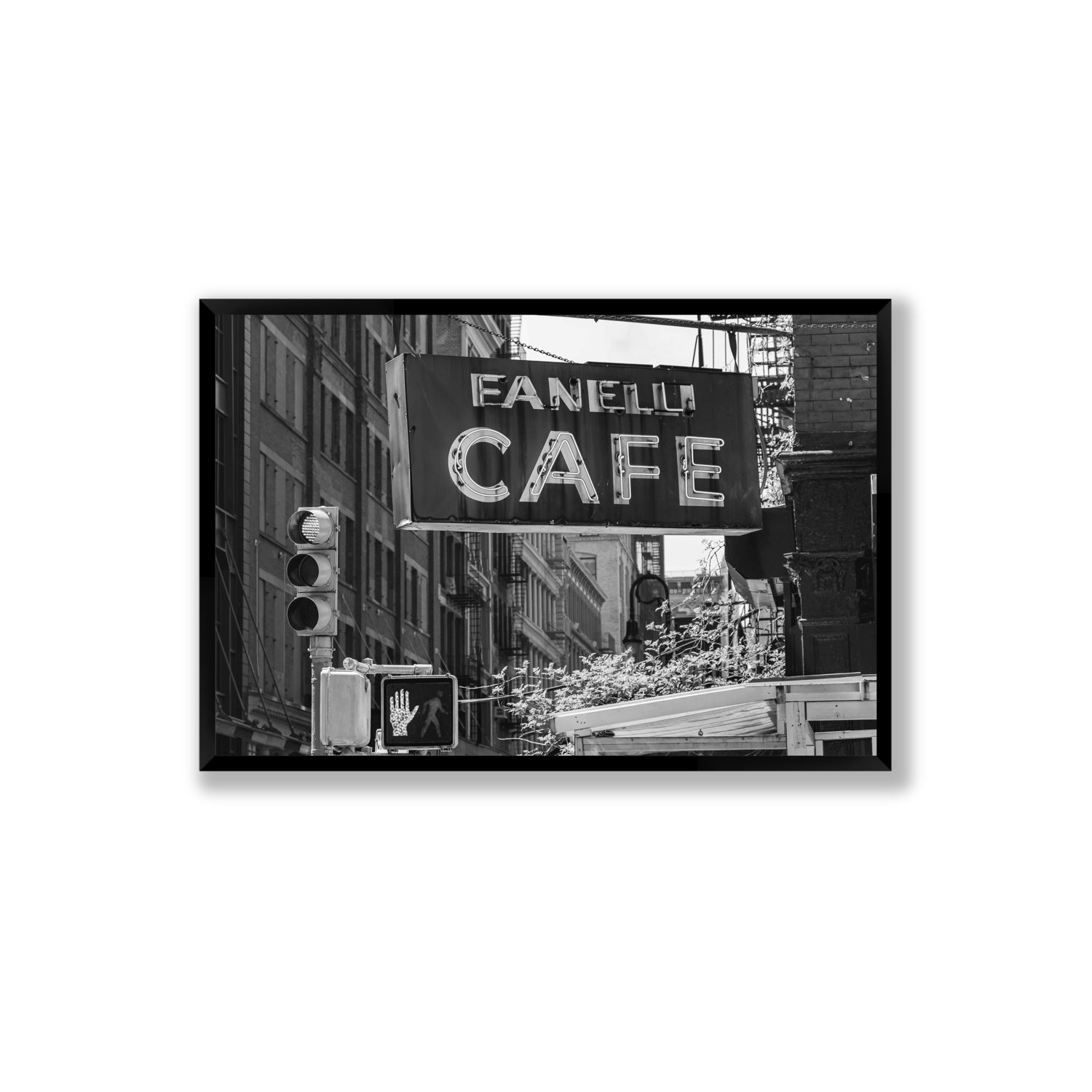 Soho Neon New York NYC Black & White wall art Extra Large full-bleed fine art print in black frame