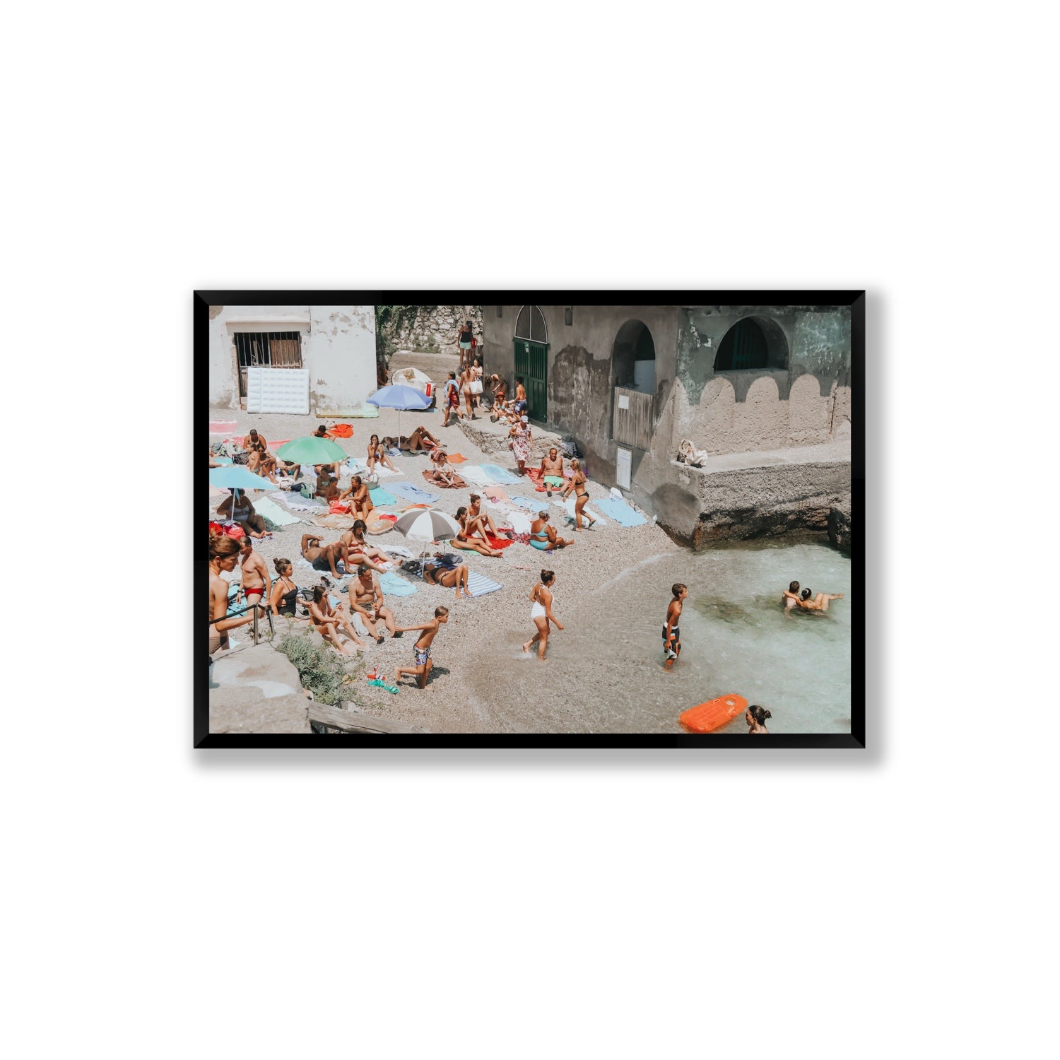 Heatwave Capri beach coastal wall art Extra Large full-bleed fine art print in black frame