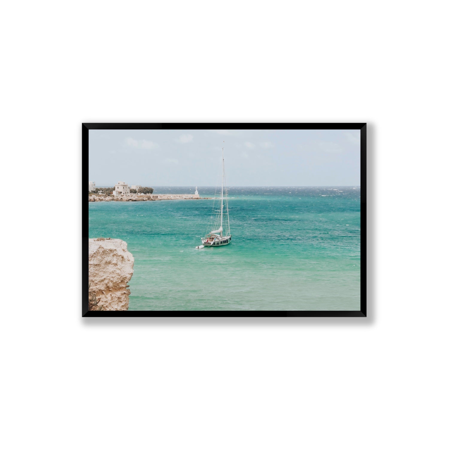 Adriatic Escape Puglia Italian coastal decor wall art Extra Large full-bleed fine art print in black frame