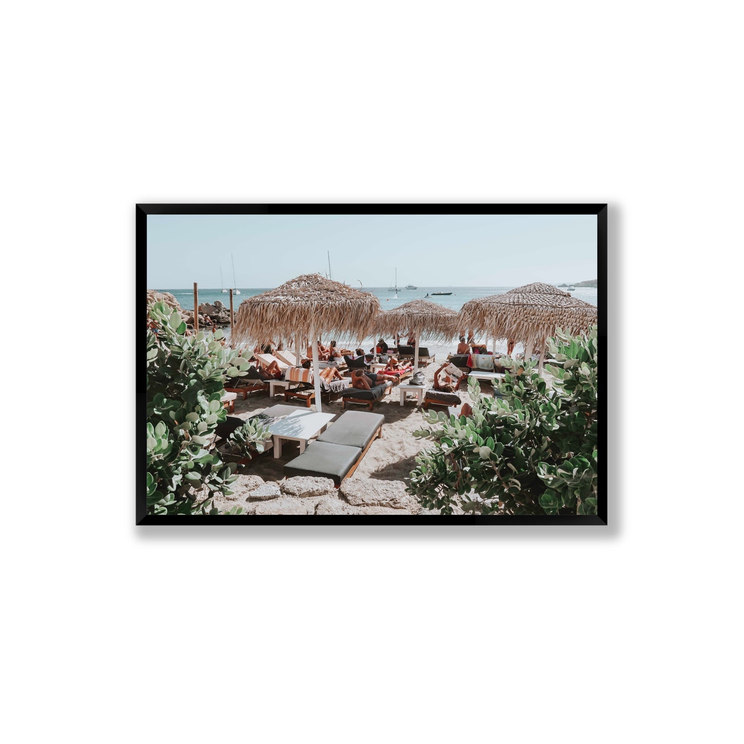 Greek Haven Mykonos Greek island coastal wall art Extra Large full-bleed fine art print in black frame