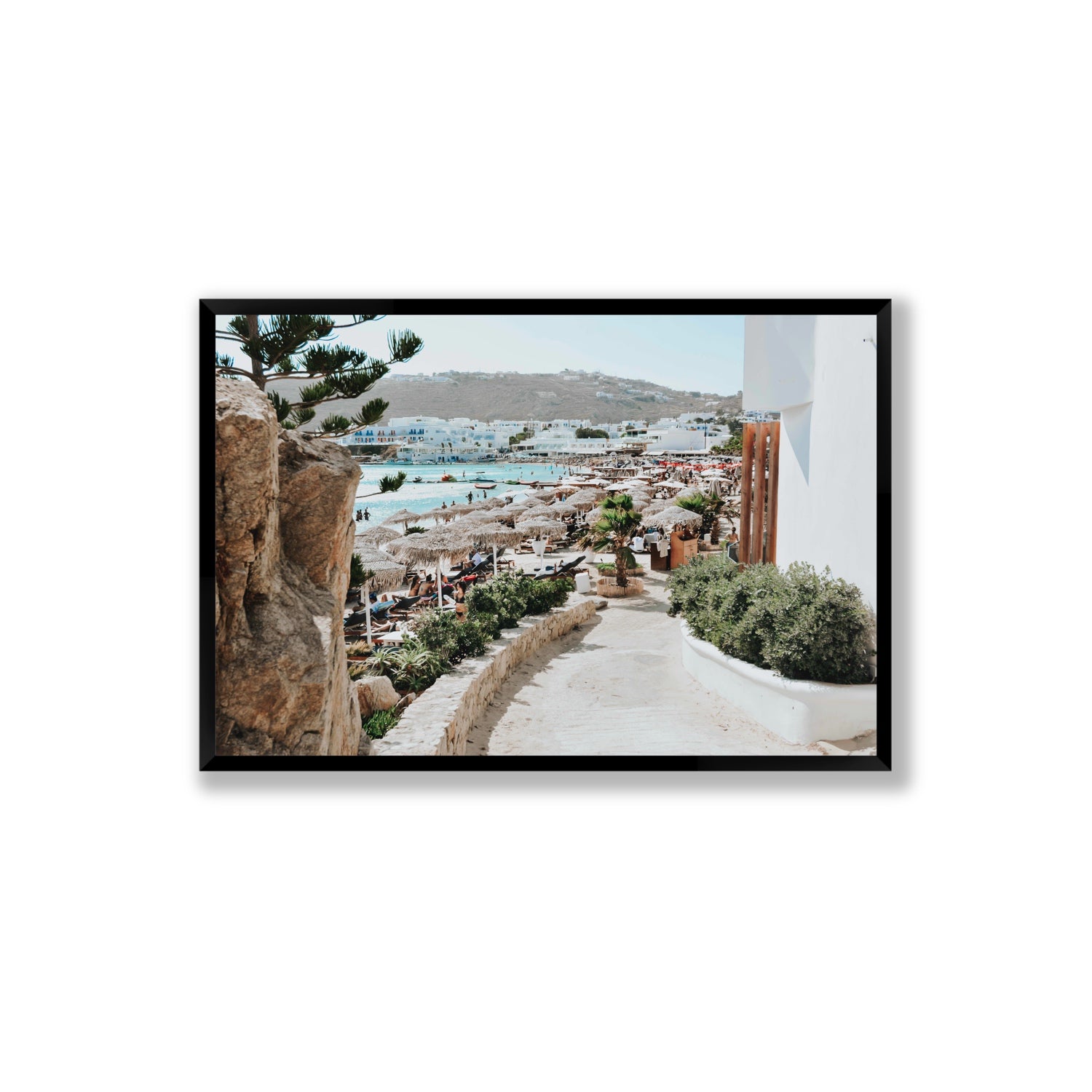 Kalimera Mykonos Greek island wall art Extra Large full-bleed fine art print in black frame