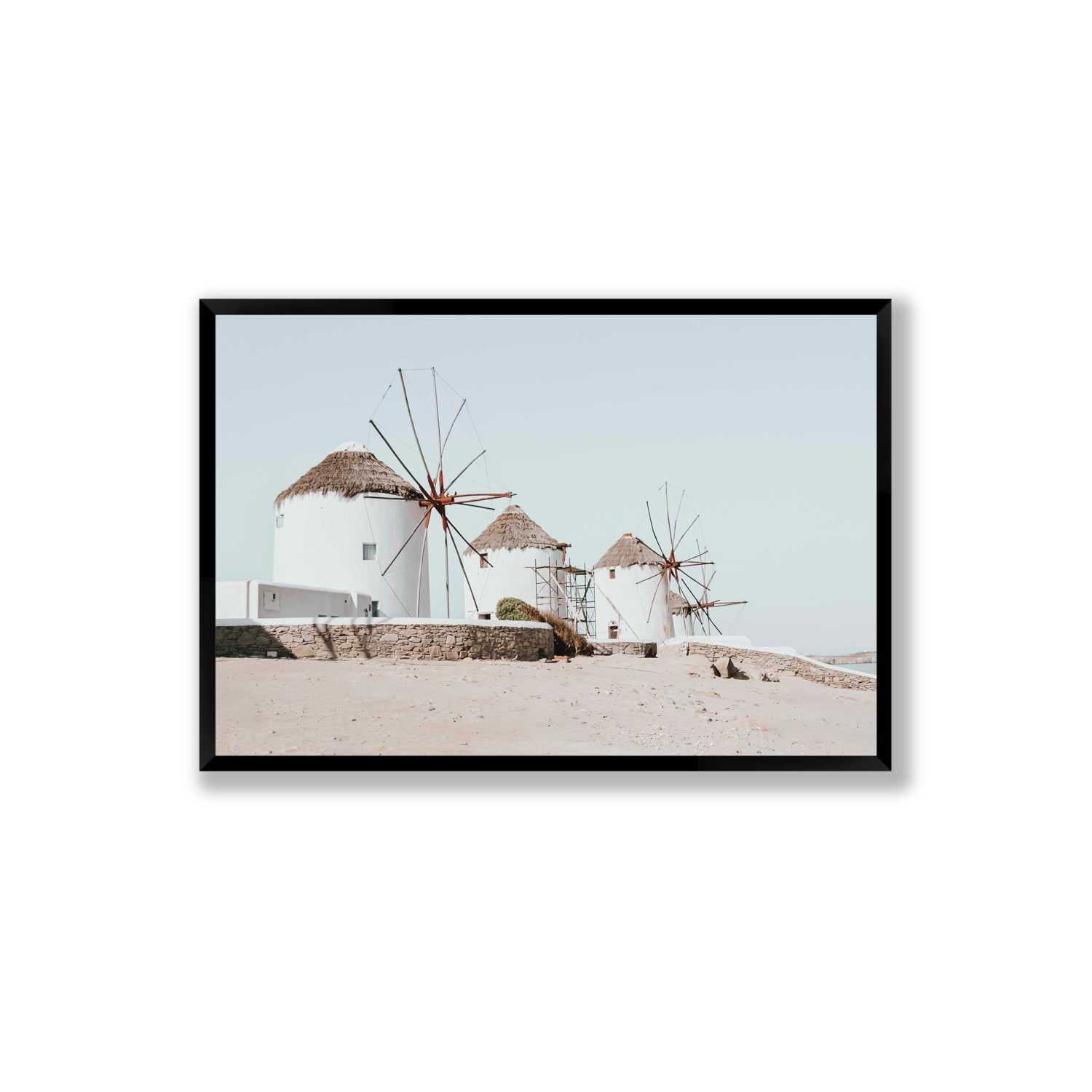 Rustic Icons Mykonos Greek island wall art Extra Large full-bleed fine art print in black frame
