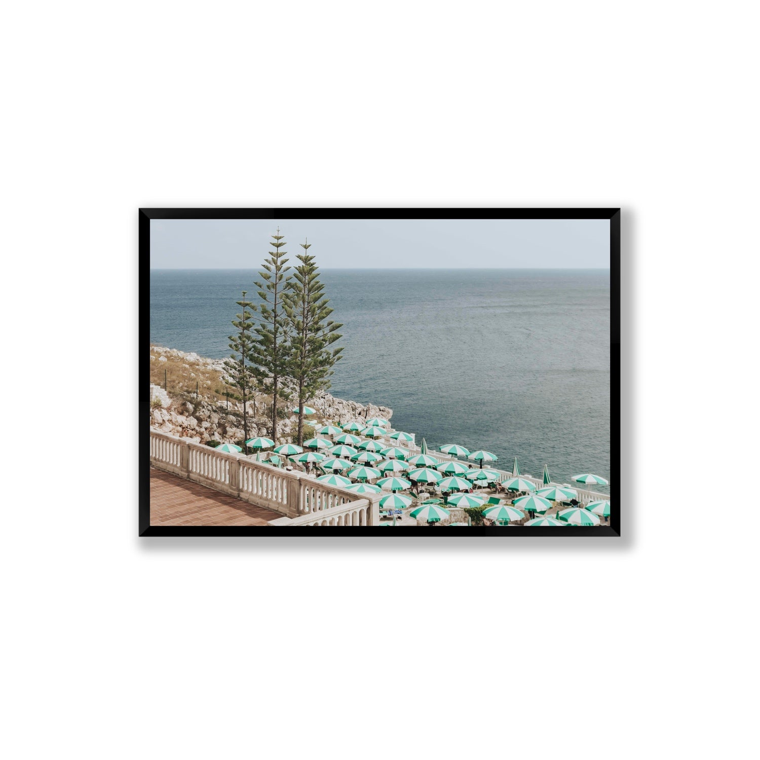 Azure Horizon Puglia beach coastal wall art Extra Large full-bleed fine art print in black frame