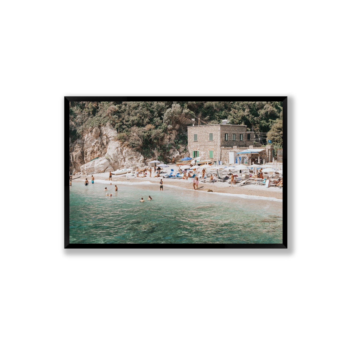 Secluded Sanctuary Nerano Italian Mediterranean decor wall art Extra Large full-bleed fine art print in black frame