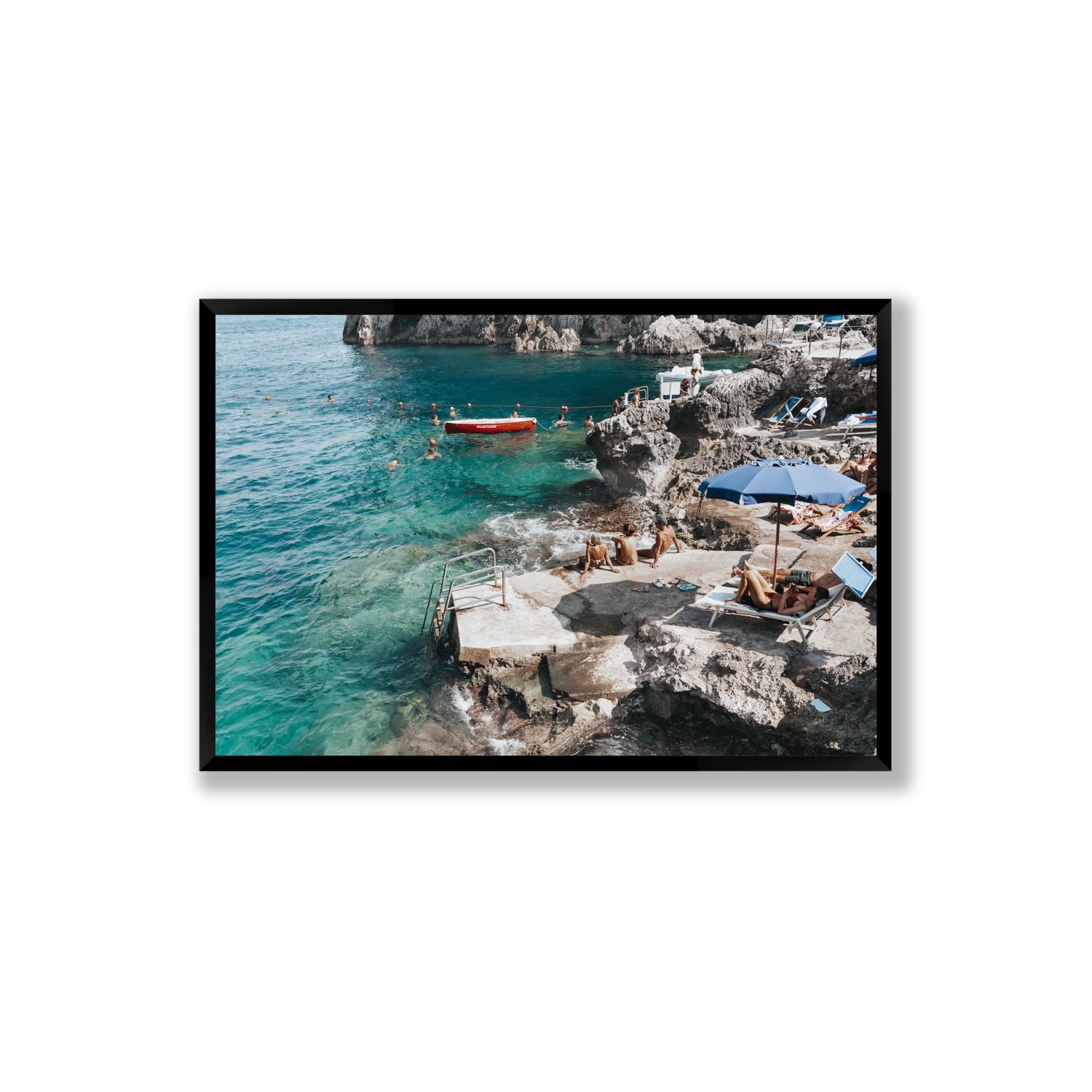 Serenity By The Sea Capri Mediterranean wall art Extra Large full-bleed fine art print in black frame