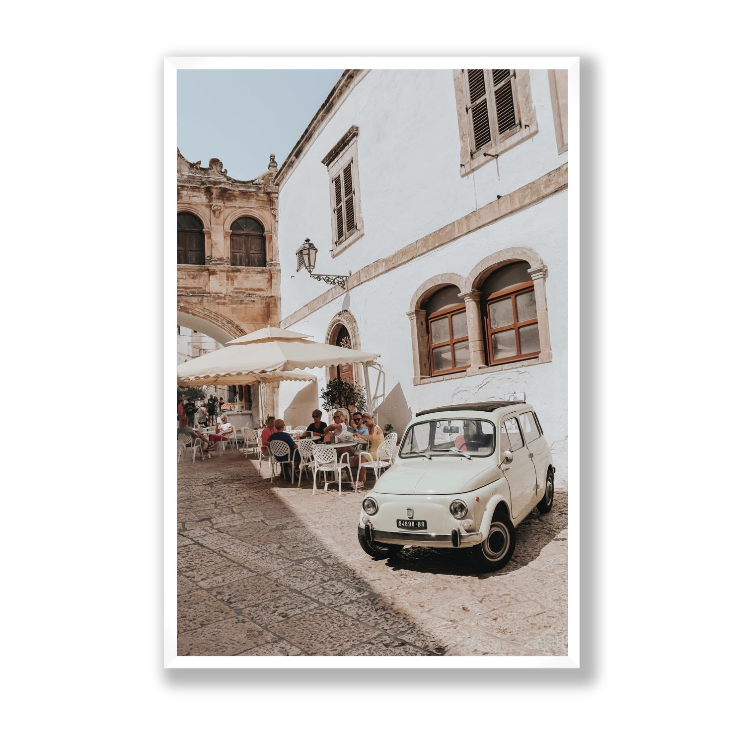 Piazza di Ostuni Puglia Italian wall art Statement full-bleed fine art print in white frame